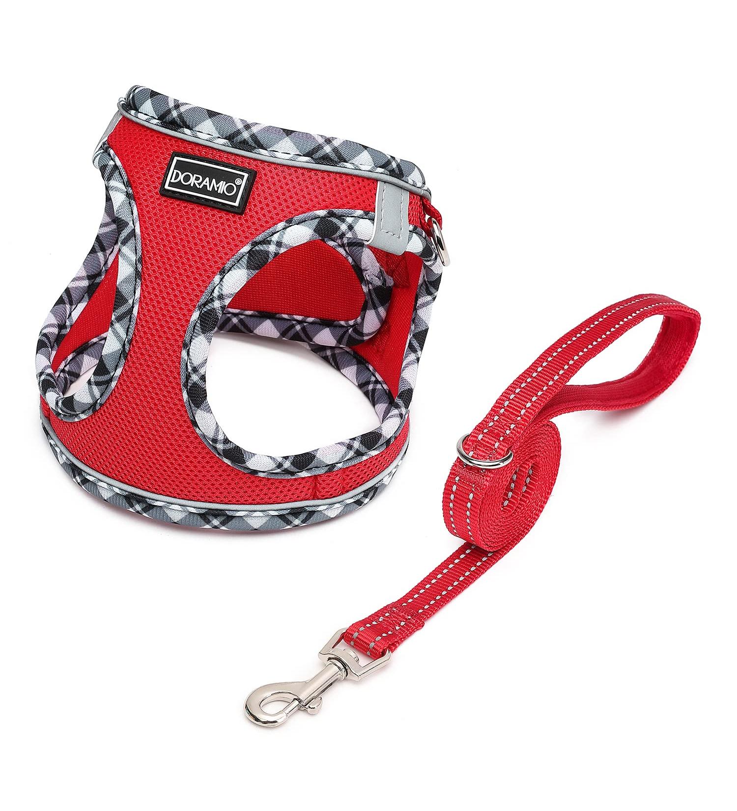 Doramio Dog Harness for Small Dogs | Reflective Breathable & Safe | Includes Leash | Perfect for Cats | Size L - Red - Buy Online on GoSupps.com