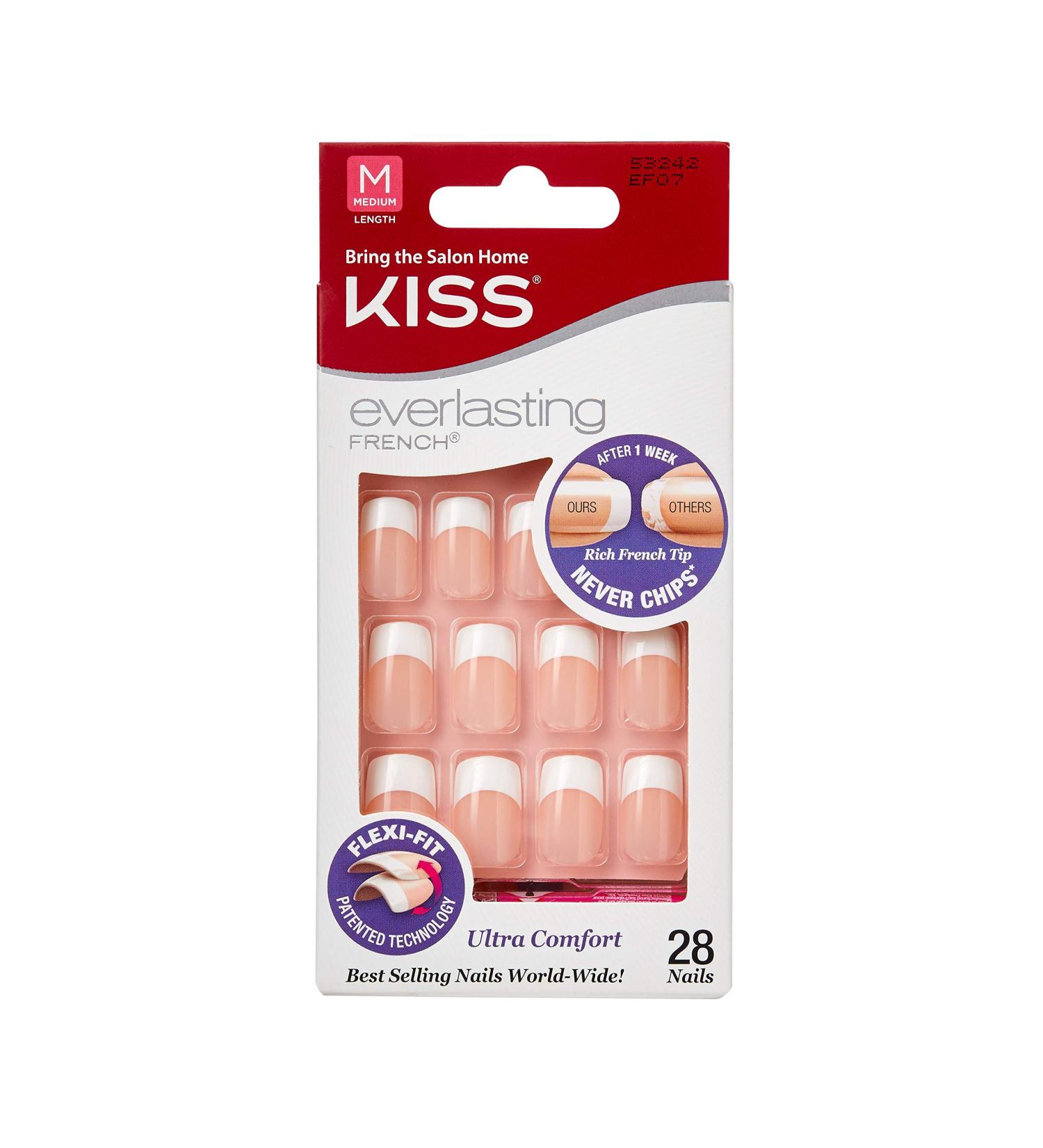 Kiss Everlasting French Nail Kit Medium 28 Nails EF07 - 1 Pack | 28 Count - Buy Online on GoSupps.com