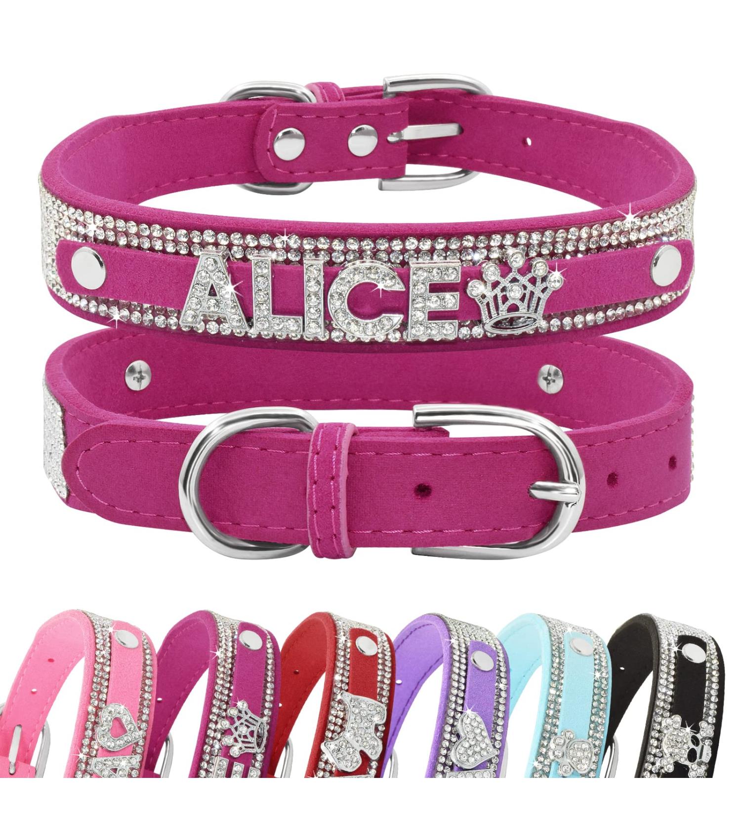 Personalized Bling Rhinestone Dog Collar | Custom Glitter Crystal Diamond for Small Medium & Large Dogs - Hot Pink - Buy Online on GoSupps.com