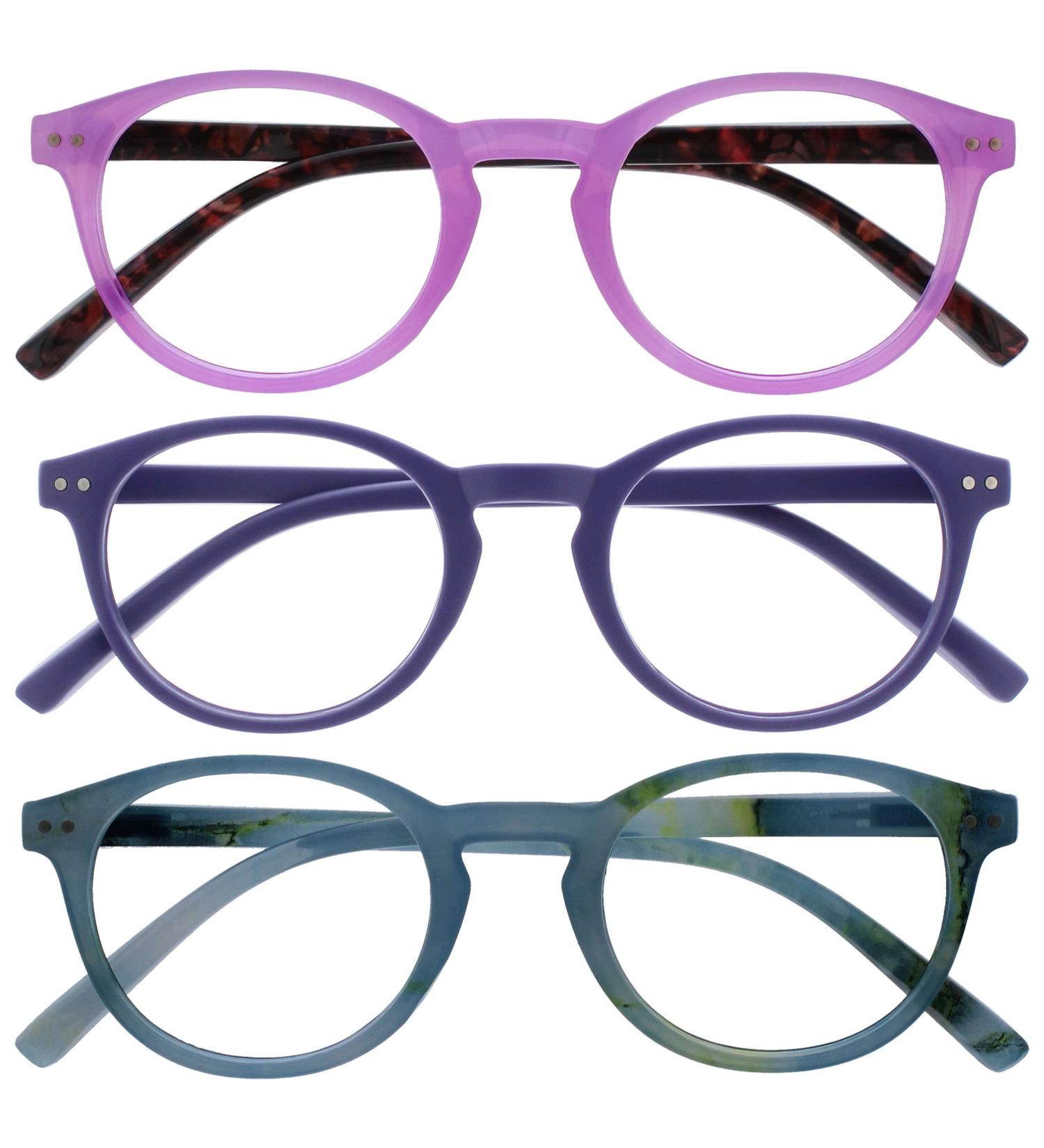 Opulize Zen Reading Glasses 3 Pack | Small Round Frame Spring Hinges Scratch-Resistant | Pink Purple Turquoise | Unisex +1.50 Dioptria - Buy Online on GoSupps.com