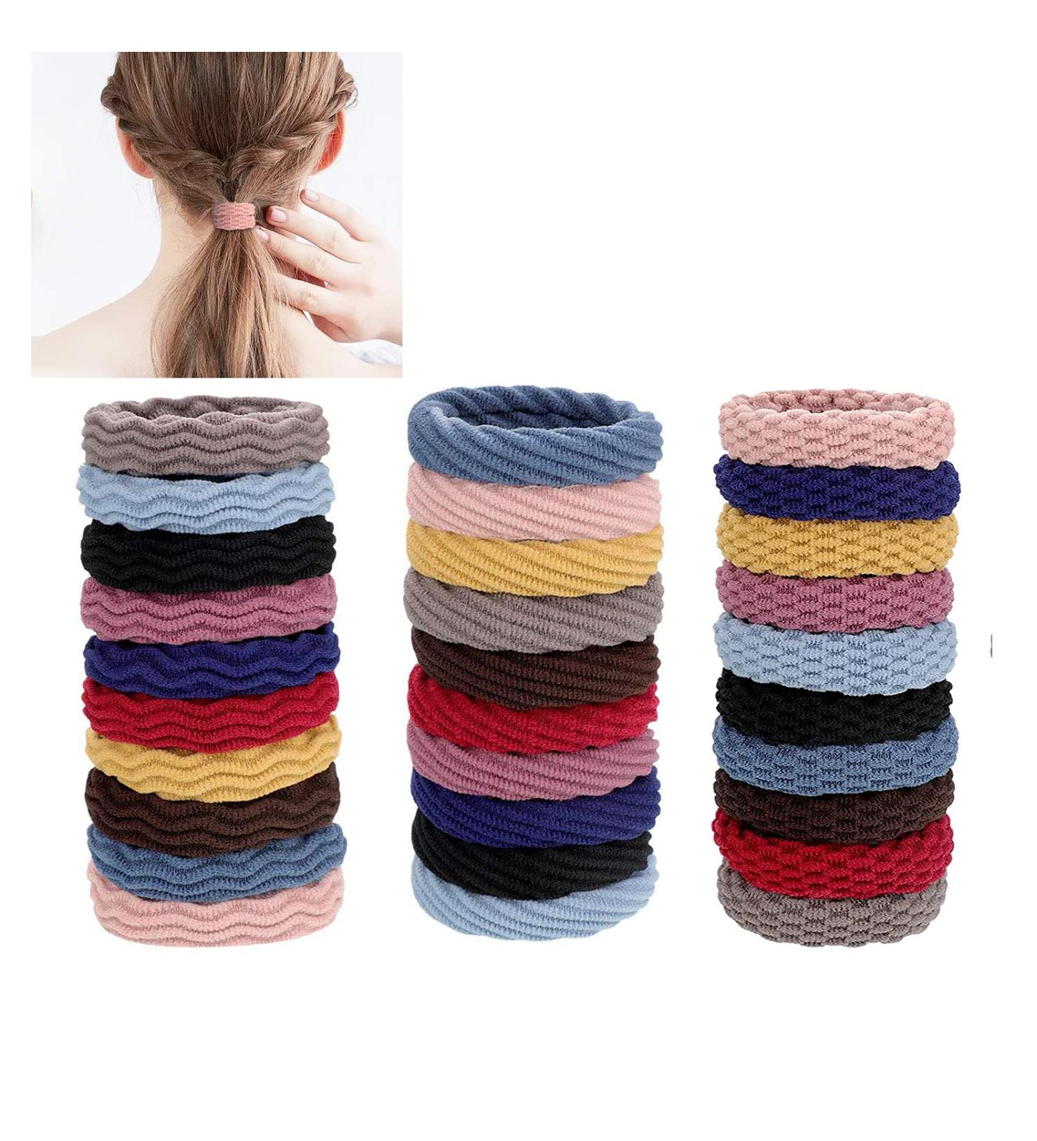 Large Stretch Elastic Hair Ties 30 Pack - Non-Slip & Lightweight - Gentle Hold for Thick, Heavy, and Curly Hair - Mixed Colors - Buy Online on GoSupps.com