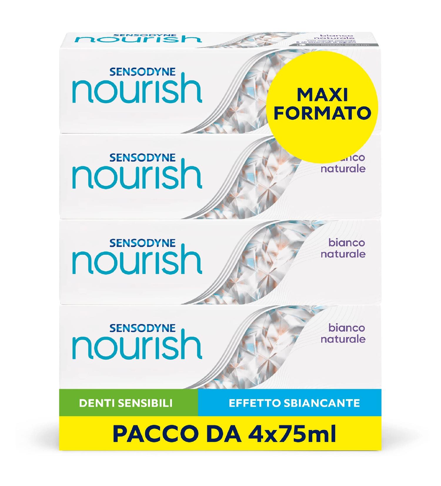 Sensodyne Nourish Whitening Toothpaste for Sensitive Teeth - 4 x 75 ml | Active Nutrition & Daily Dental Hygiene | International Shipping Available - Buy Online on GoSupps.com
