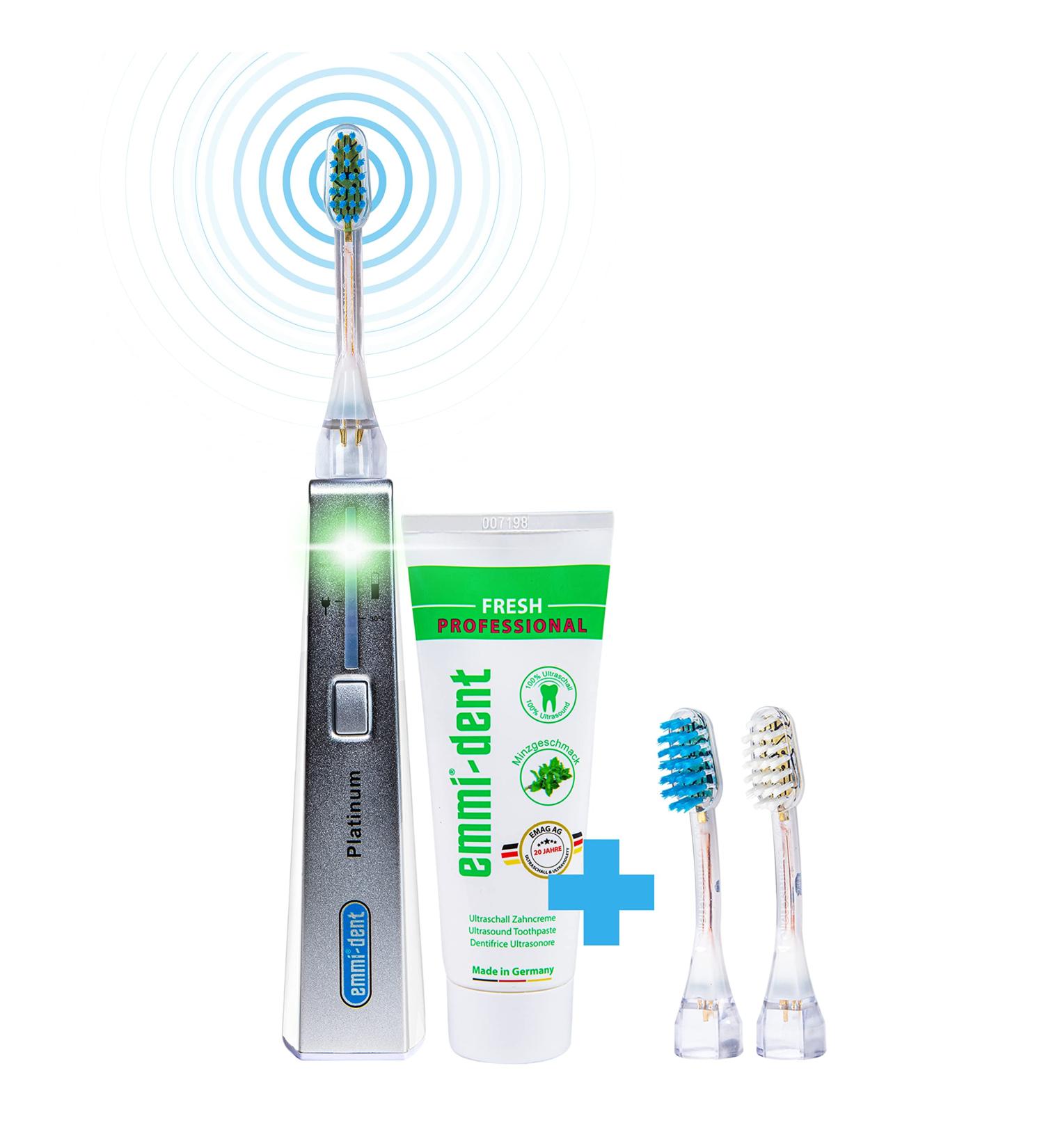 Emmi-dent Ultrasound Platinum Starter Set - Nature Fresh for Sensitive Teeth and Gums | 100% Ultrasound Technology | No Abrasion, No Brushing, Pain-Free - Buy Online on GoSupps.com