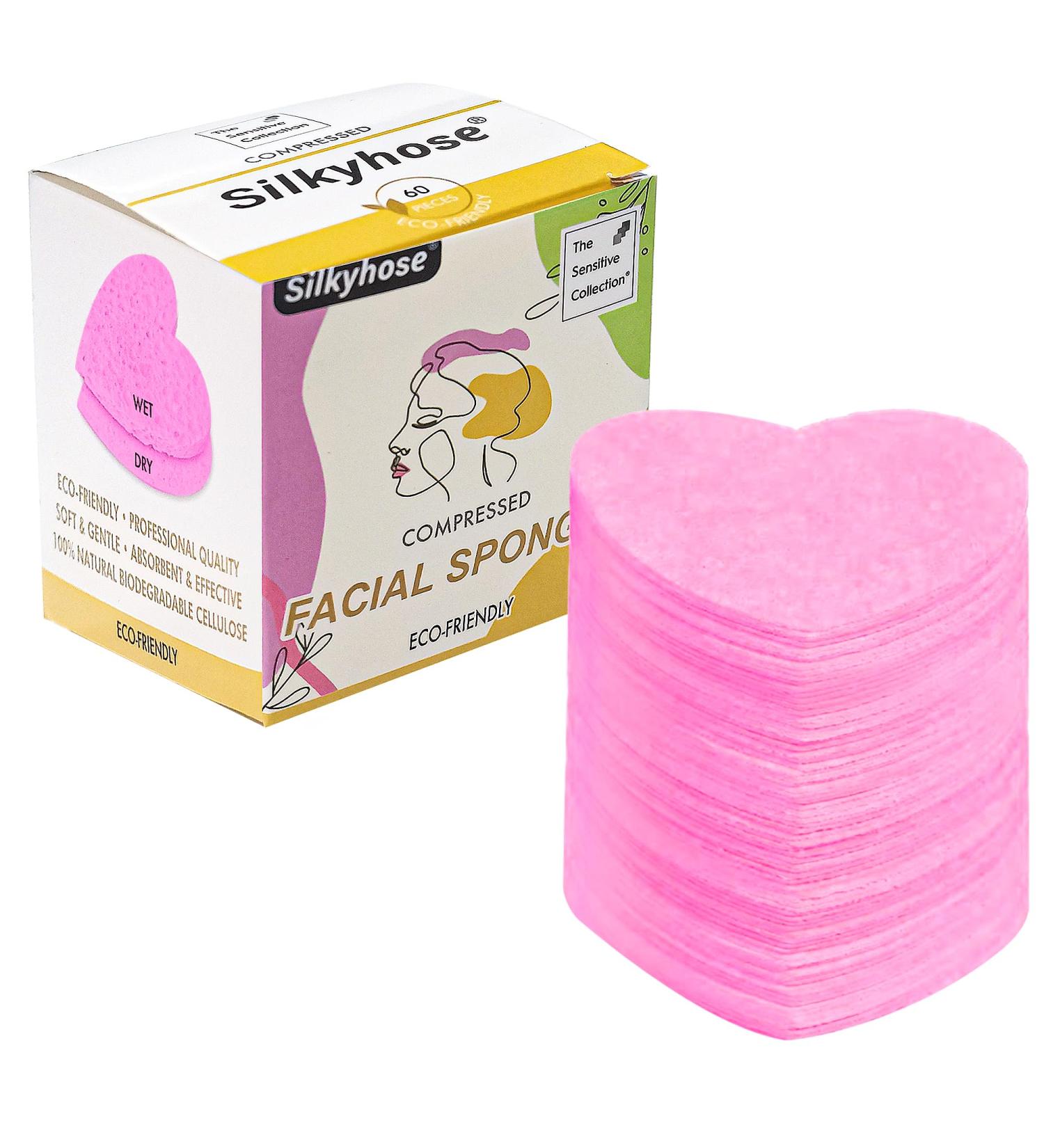Buy 60-Count Pink Heart Shape Facial Sponges - 100% Natural Cosmetic Sponges for Cleansing & Exfoliating | International Shipping - Buy Online on GoSupps.com