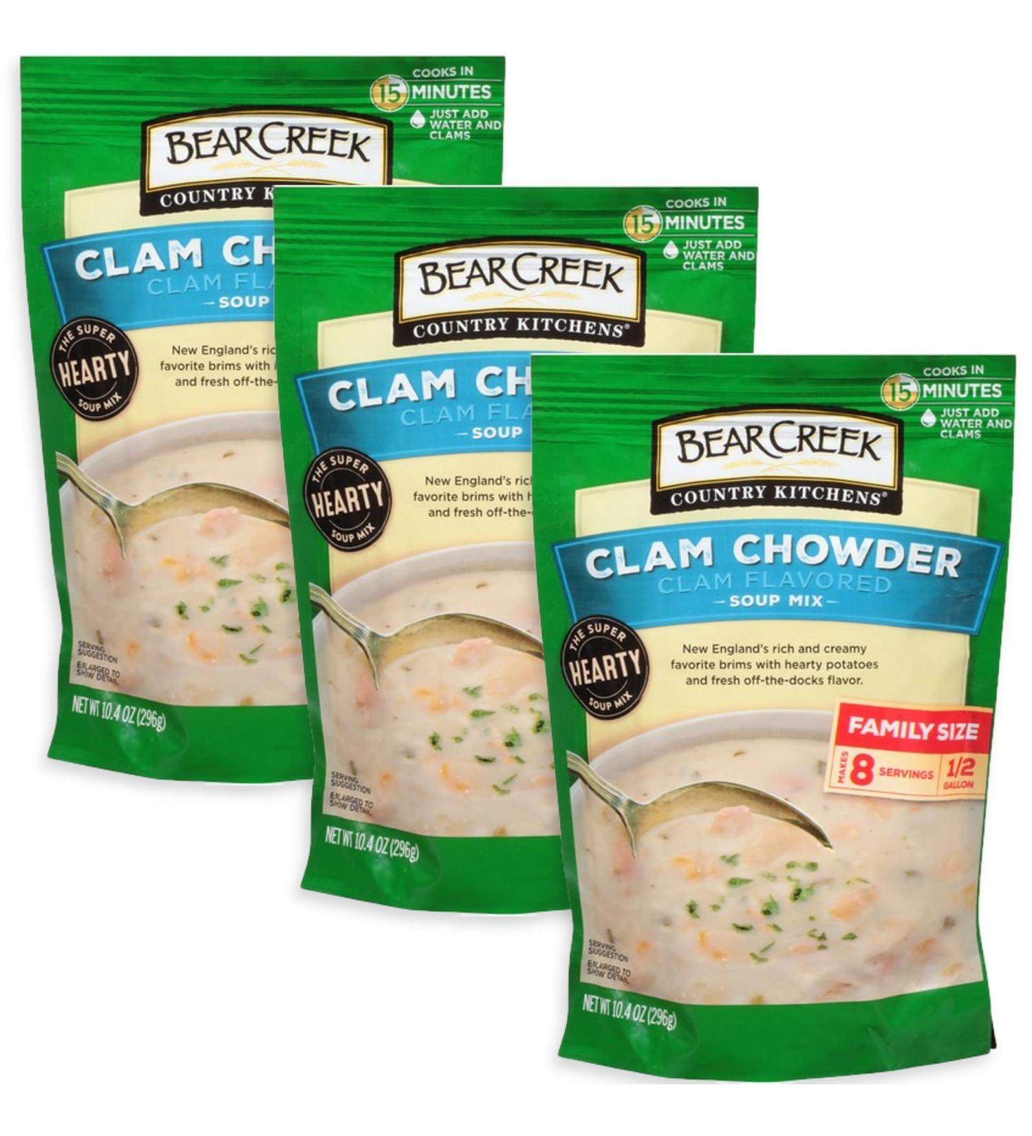 Bear Creek Country Kitchen Clam Chowder Dry Soup Mix Just Add Water & Clams, Each Bag Makes 8 Servings | Bulk 3 Pack | 10.4 oz.