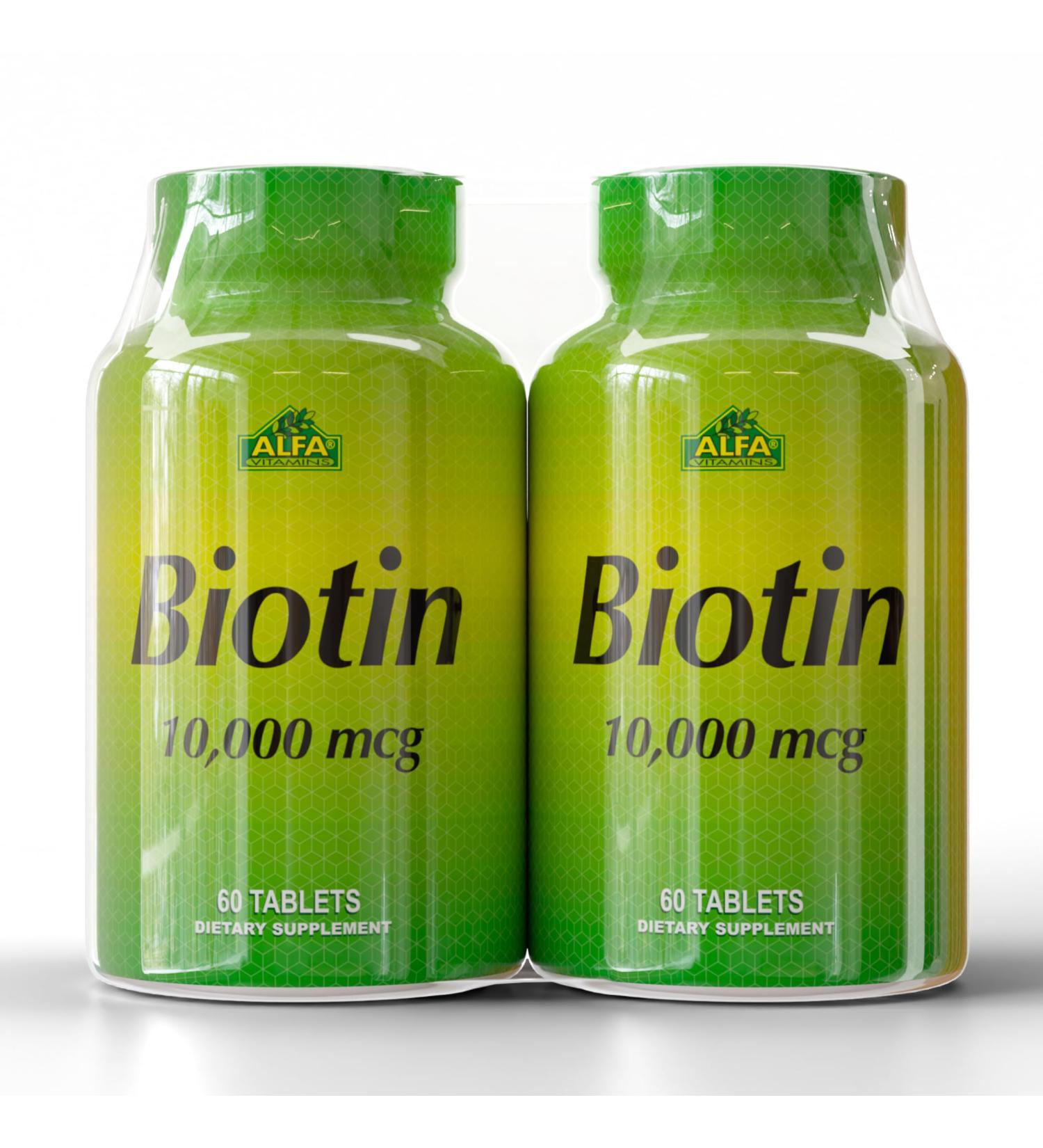 ALFA VITAMINS Biotin 10 000 mcg High Potency Vitamin B7 Supplement for Hair Skin & Nail Support 60 Tablets (2-Pack) - Buy Online on GoSupps.com
