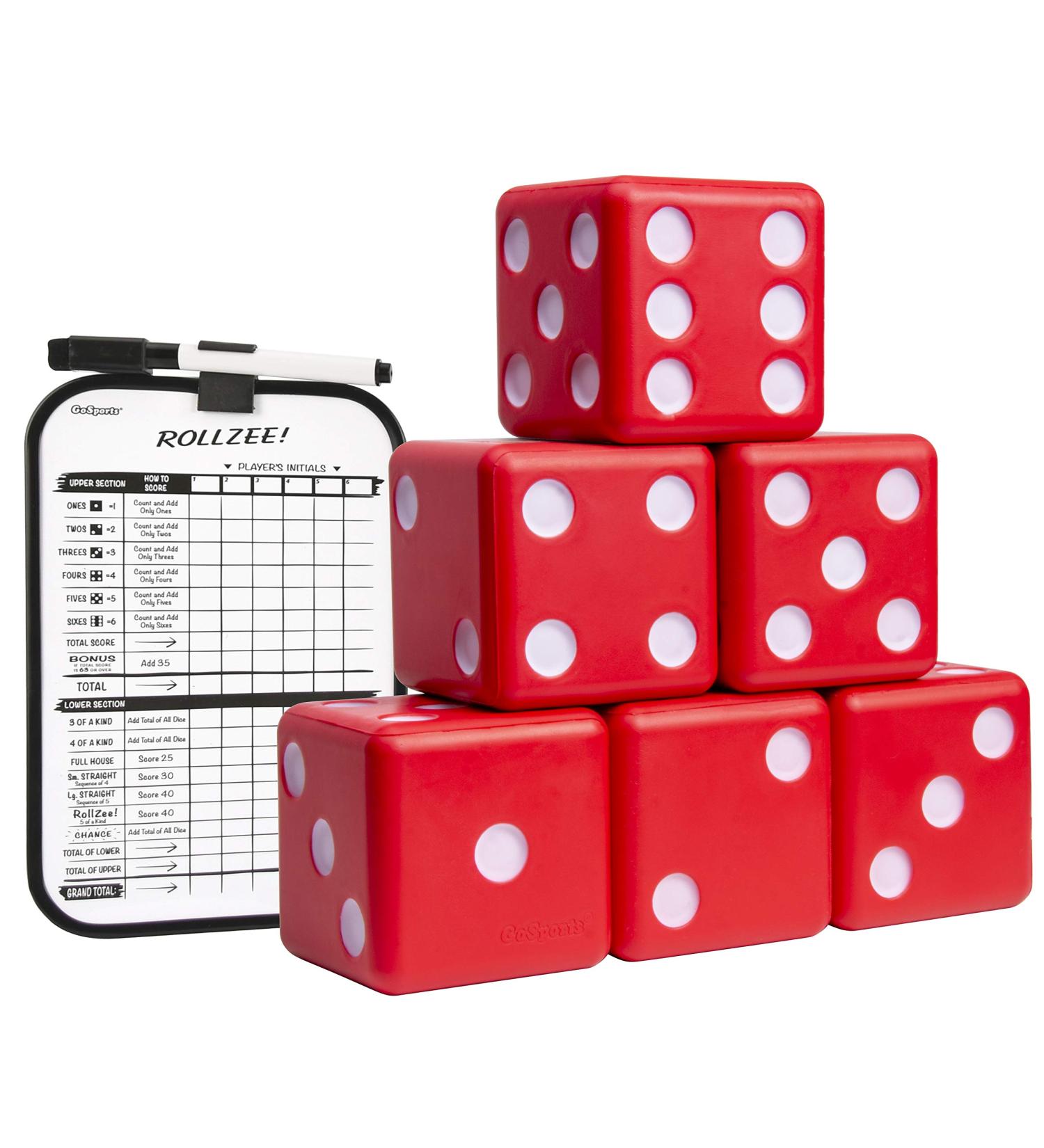GoSports Giant 3.5 Inch Red Foam Playing Dice Set with Bonus Scoreboard - Includes 6 Dice, Dry-Erase Scoreboard, and Carrying Case - Buy Online on GoSupps.com