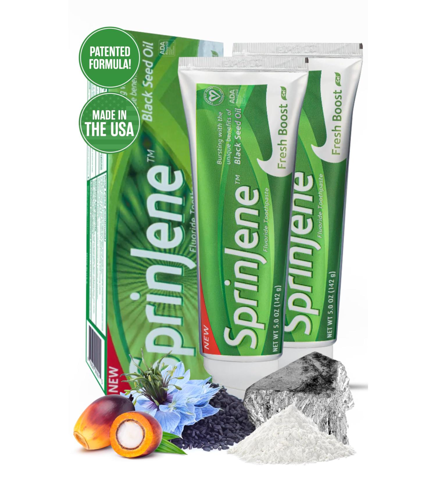 SprinJene Fluoride Toothpaste 2 Pack - Vegan Cruelty-Free Black Seed Oil & Zinc for Natural Teeth Whitening - Fresh Boost 5oz - Buy Online on GoSupps.com
