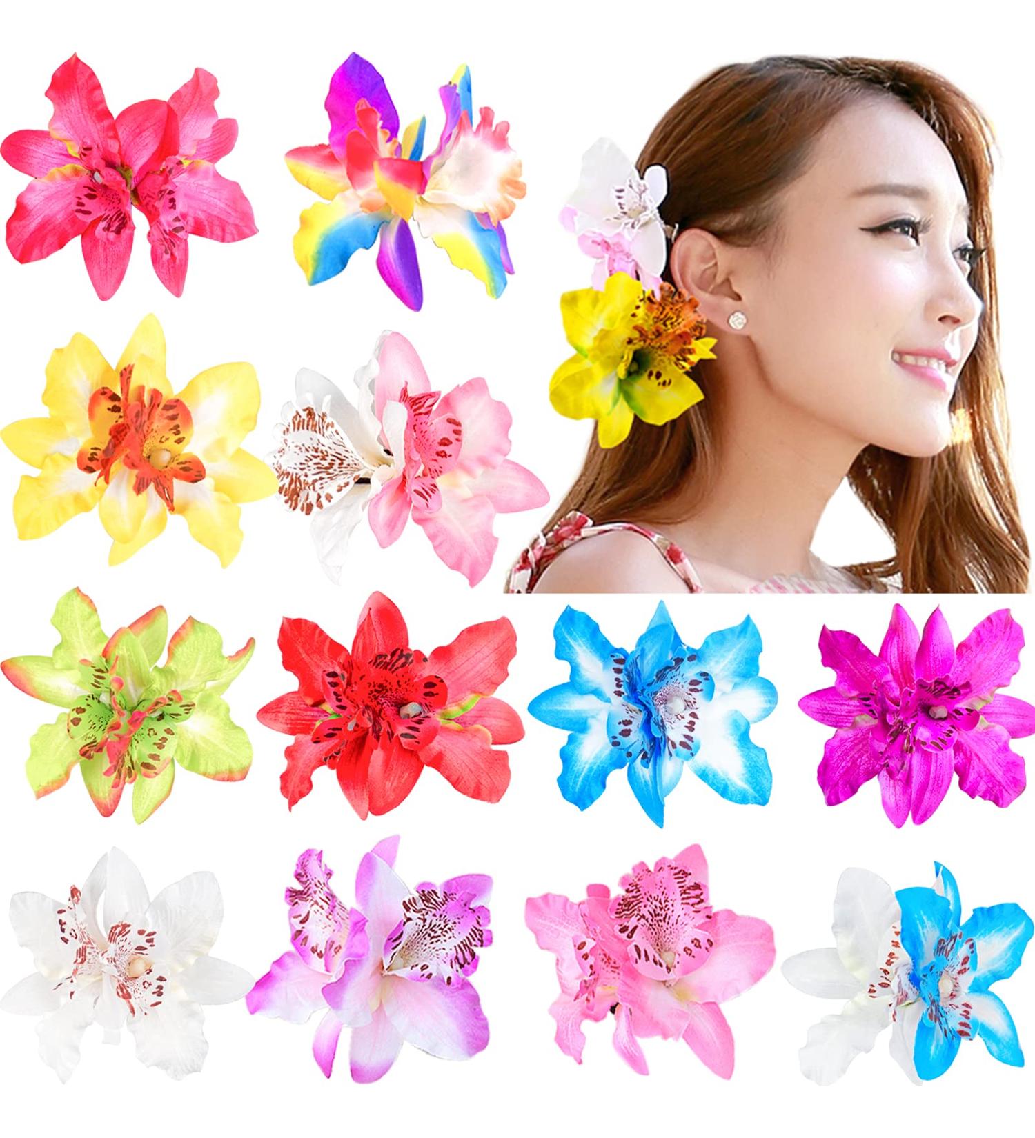 12 Colors Big Double Chiffon Orchid Flower Hair Clip for Women - Bridal Wedding Accessory - Buy Online on GoSupps.com