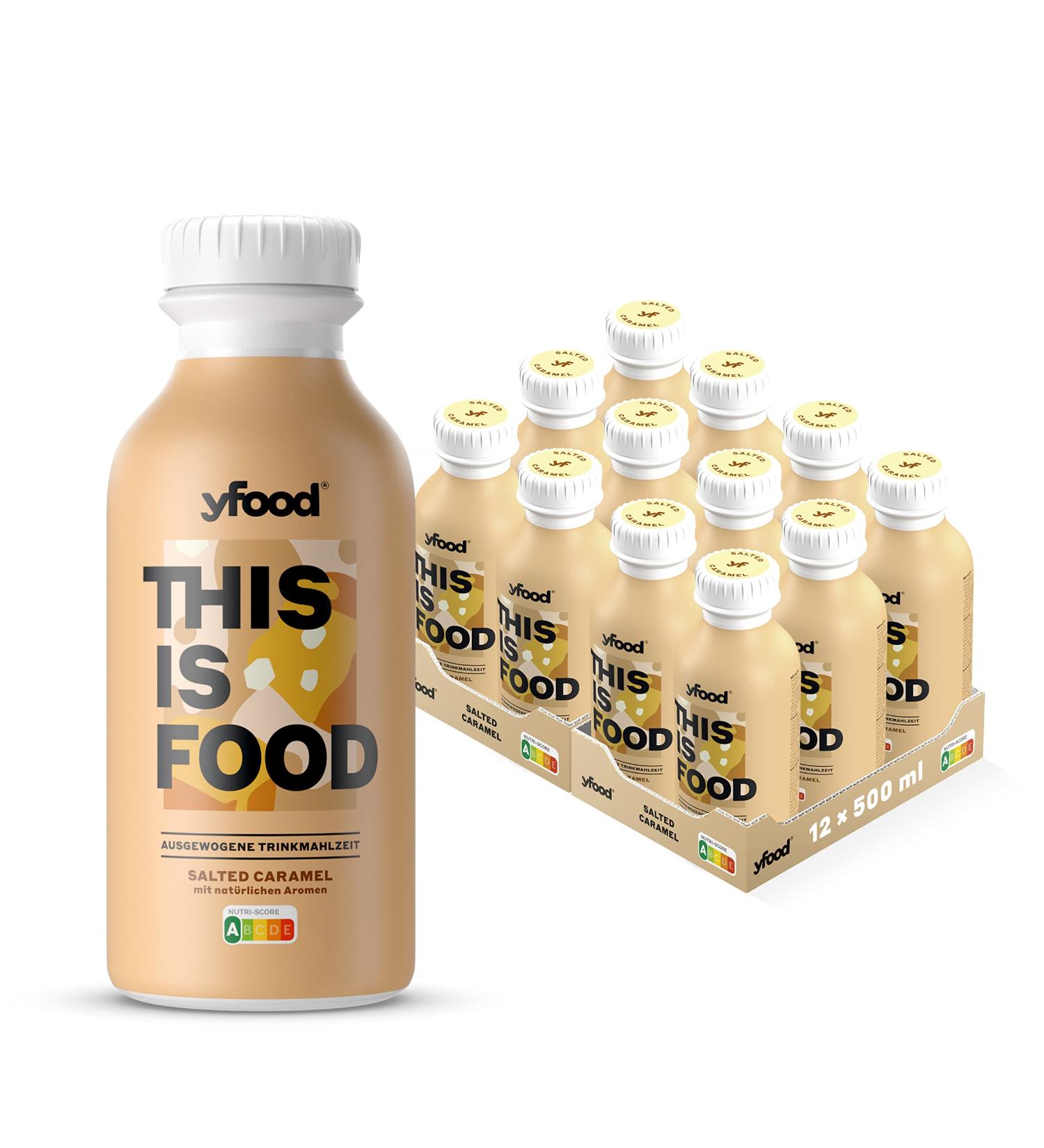 Yfood Salted Caramel Drink - On-the-Go Meal Replacement with 33g Protein 26 Vitamins & Minerals | 12 x 500ml - 3.00 Deposit Included - Buy Online on GoSupps.com