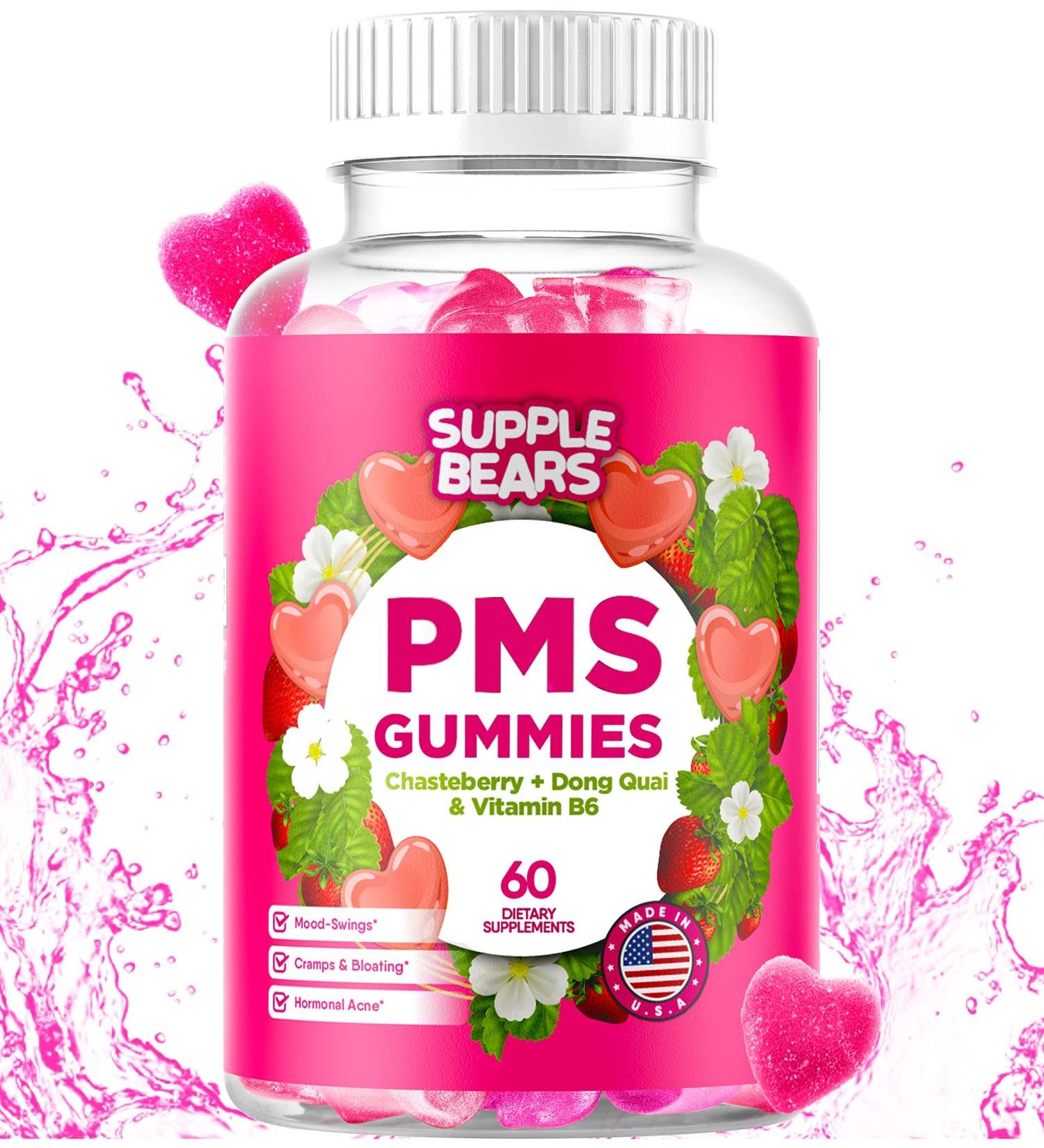 PMS Relief Gummies for Women & Teens | Cramp, Bloat & Mood Swing Support | Made in USA (Strawberry, 60 Count) - Buy Online on GoSupps.com