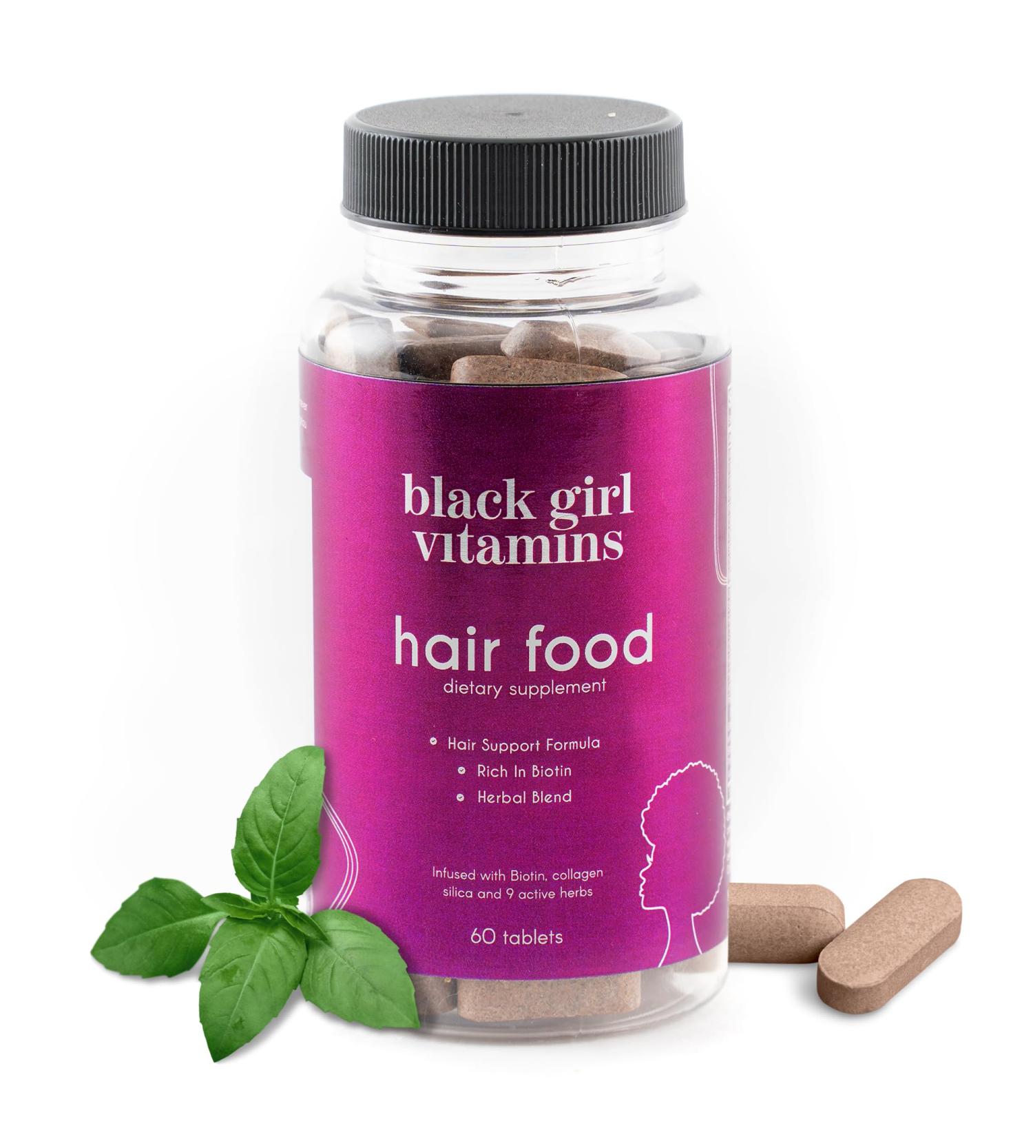 Black Girl Vitamins - Hair Food Biotin Supplement with Collagen for Hair Growth Support Vegan Gluten-Free 60ct - Buy Online on GoSupps.com