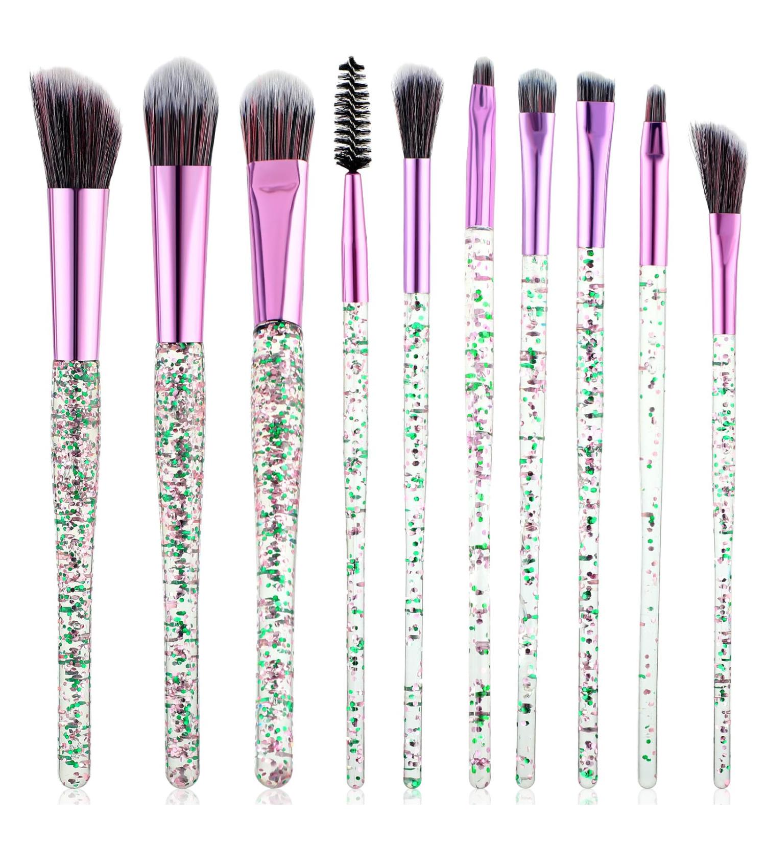 Buy Wllhyf 10-Part Glitter Crystal Brush Set | Professional Makeup Tools for Foundation Concealer Eyeshadow & More Bling Transparent Handle Green - Buy Online on GoSupps.com