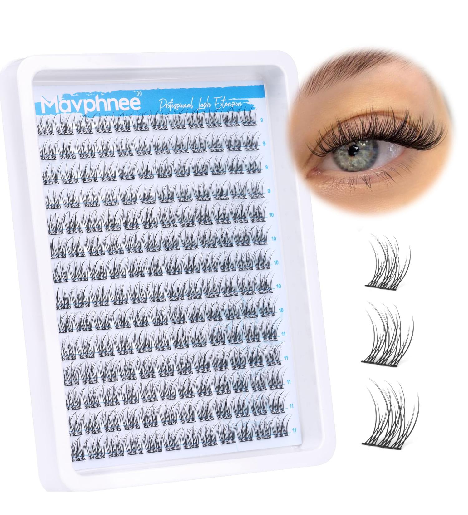 Natural Cluster Lashes CC Curl 168 Pcs Wispy Lash Extensions 9-11MM Mixed Lengths Eyelash Extension Individuals Self Application DIY at Home by Mavphne - Buy Online on GoSupps.com