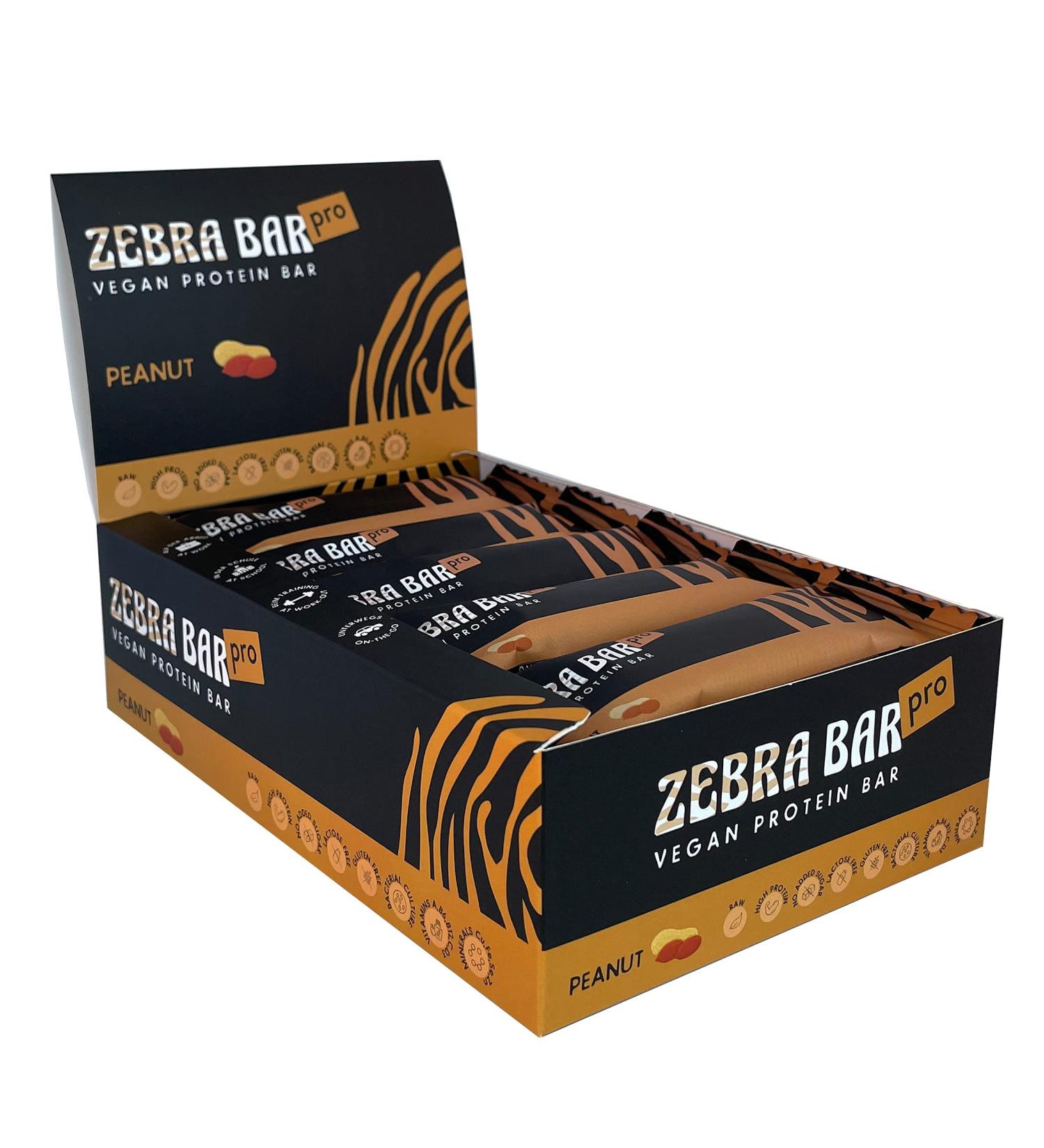 Zebra Bar Pro Peanut - Vegan Protein Bar | No Added Sugar | Gluten & Lactose Free | 15 x 40g | Bacterial Culture - Buy Online on GoSupps.com