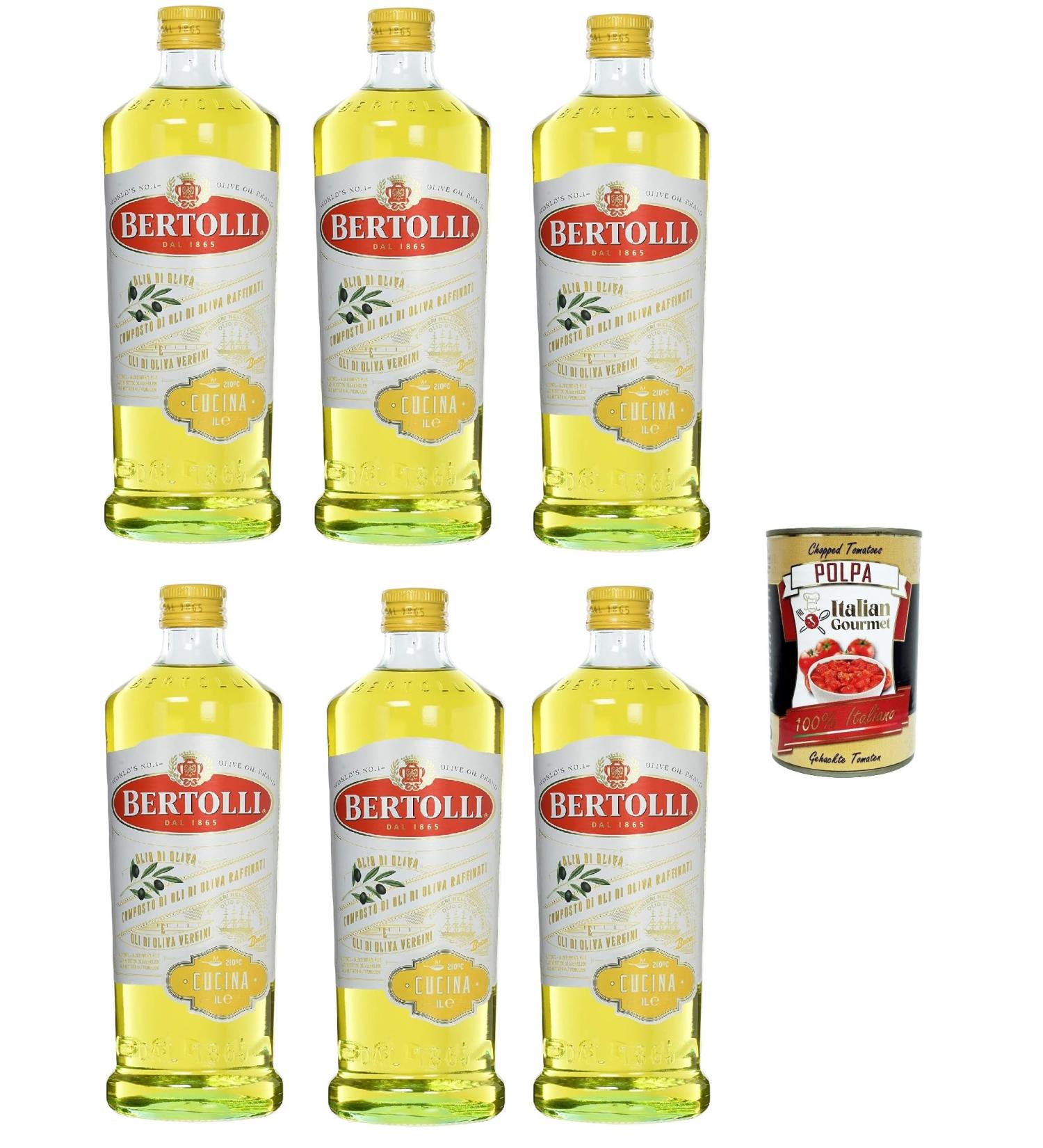  Italian Gourmet E.R. Bertolli Olive Oil Cucina Set of 6 (6 x 1000 ml) + Italian Gourmet Pulp 400 g - Buy Online on GoSupps.com