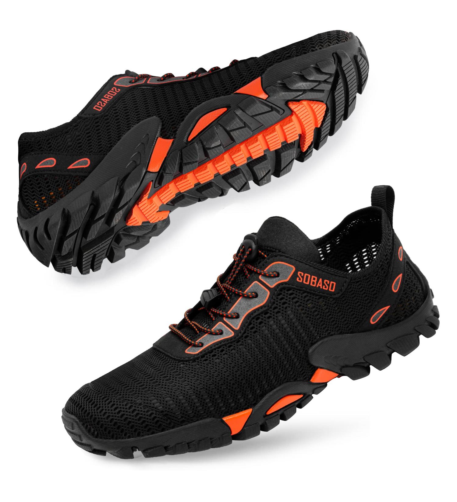 SOBASO Water Hiking Shoes for Men Women - Quick Dry River Beach Swim Shoes - Black Orange - Size 12 Women/10.5 Men - Buy Online on GoSupps.com