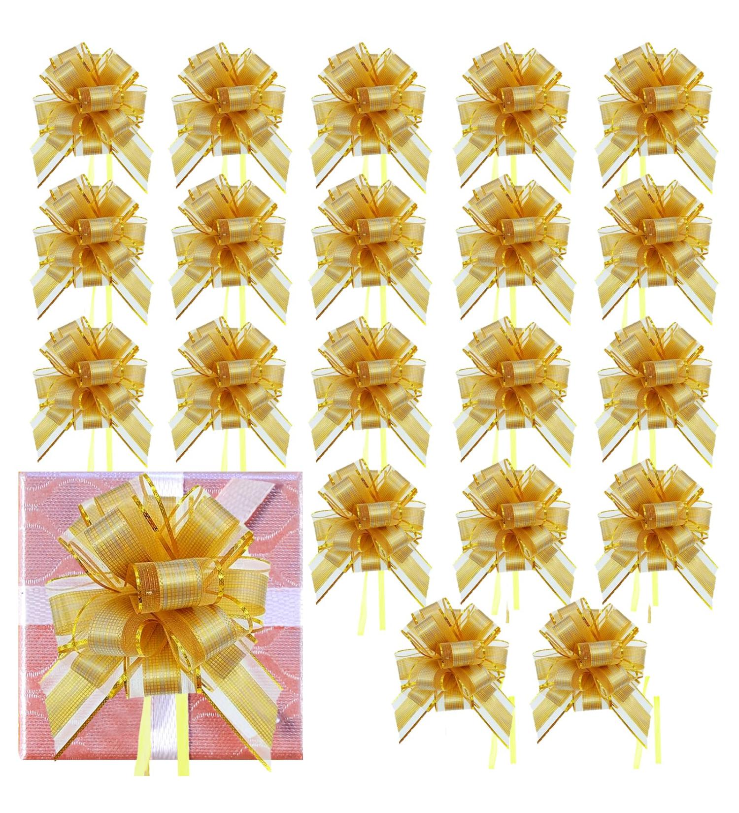 20 Pieces Gift Wrap Ribbons Pull Bow Present Bow Ribbon Present Wrapping Bow for Present Wedding Baskets Floral Decor Christmas Decor 6 Inches Diameter (Gold) - Buy Online on GoSupps.com