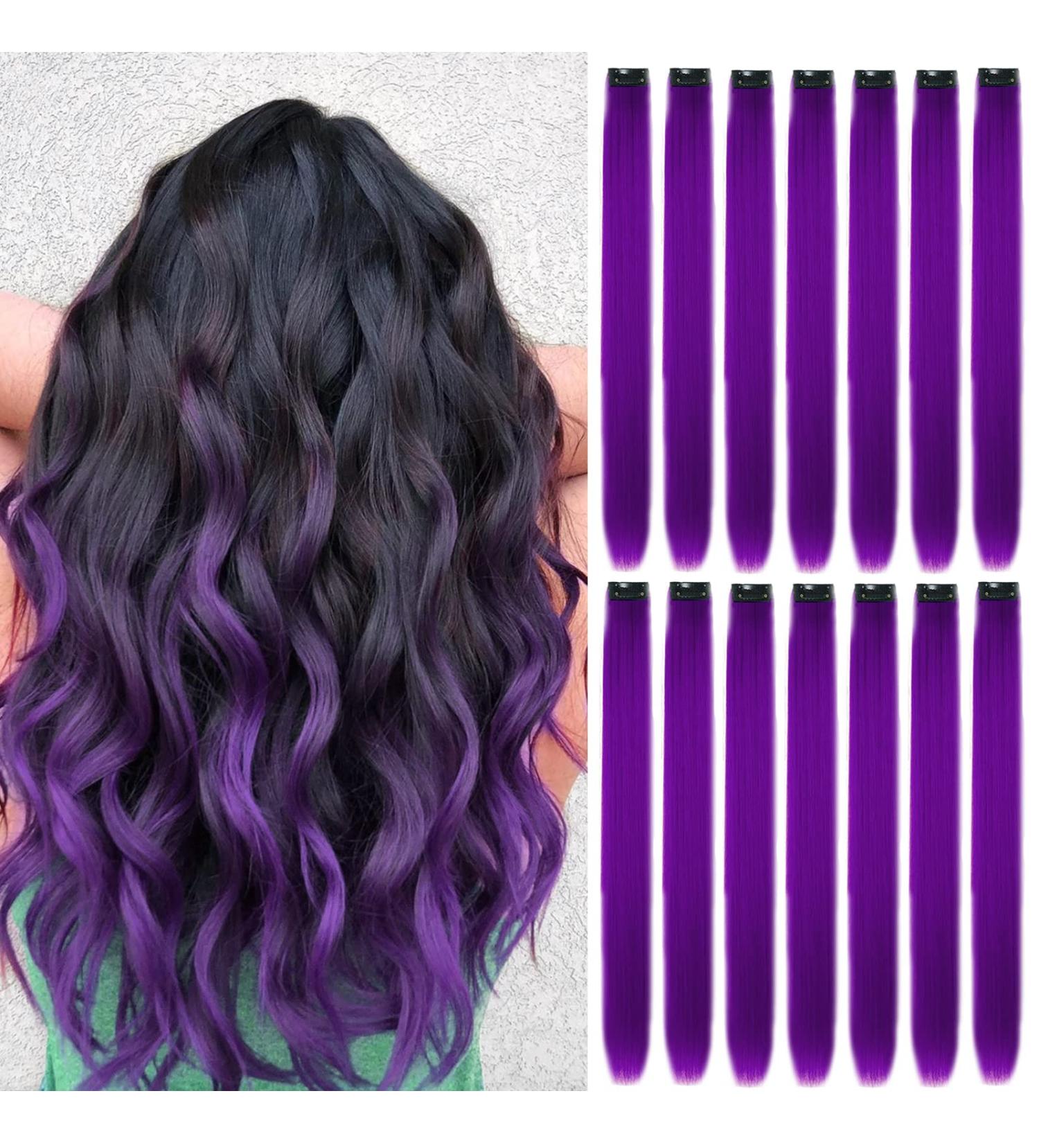 16Pcs Colored Clip in Hair Extensions 22 Inch - New Purple Highlights for Girls & Women - Heat-Resistant Synthetic Hairpieces for Party Hair Decor - Buy Online on GoSupps.com