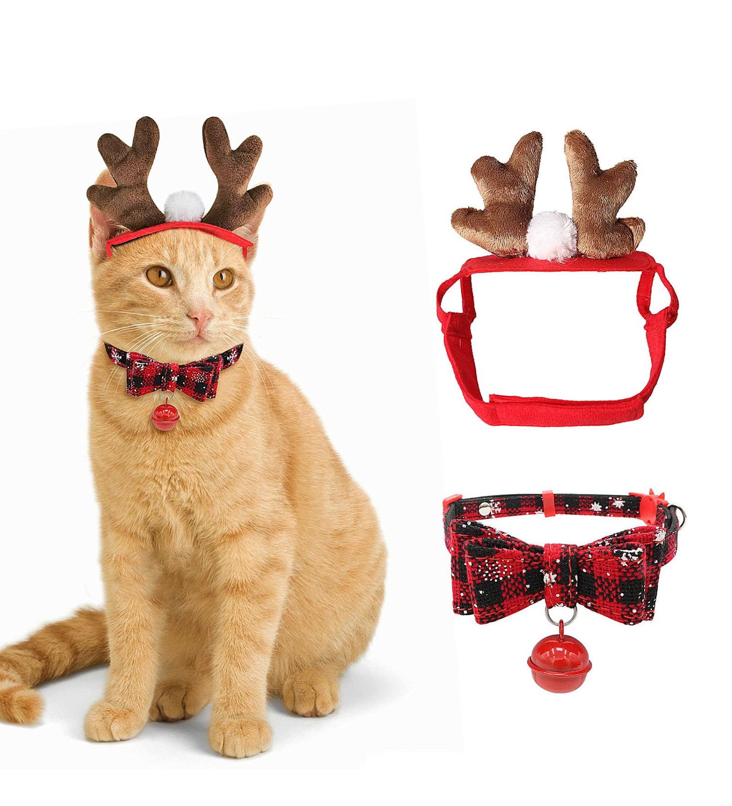 PETLESO Christmas Pet Collar with Bell & Cute Antlers - Ideal for Cats Puppies Rabbits & Dolls | International Shipping Available - Buy Online on GoSupps.com