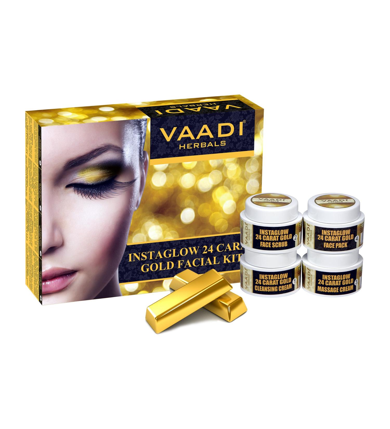 Buy Vaadi Herbals Gold Facial Kit - 24 Carat Gold Leaves Marigold & Wheatgerm Oil All Natural Unisex Skincare - 70g | International Shipping - Buy Online on GoSupps.com