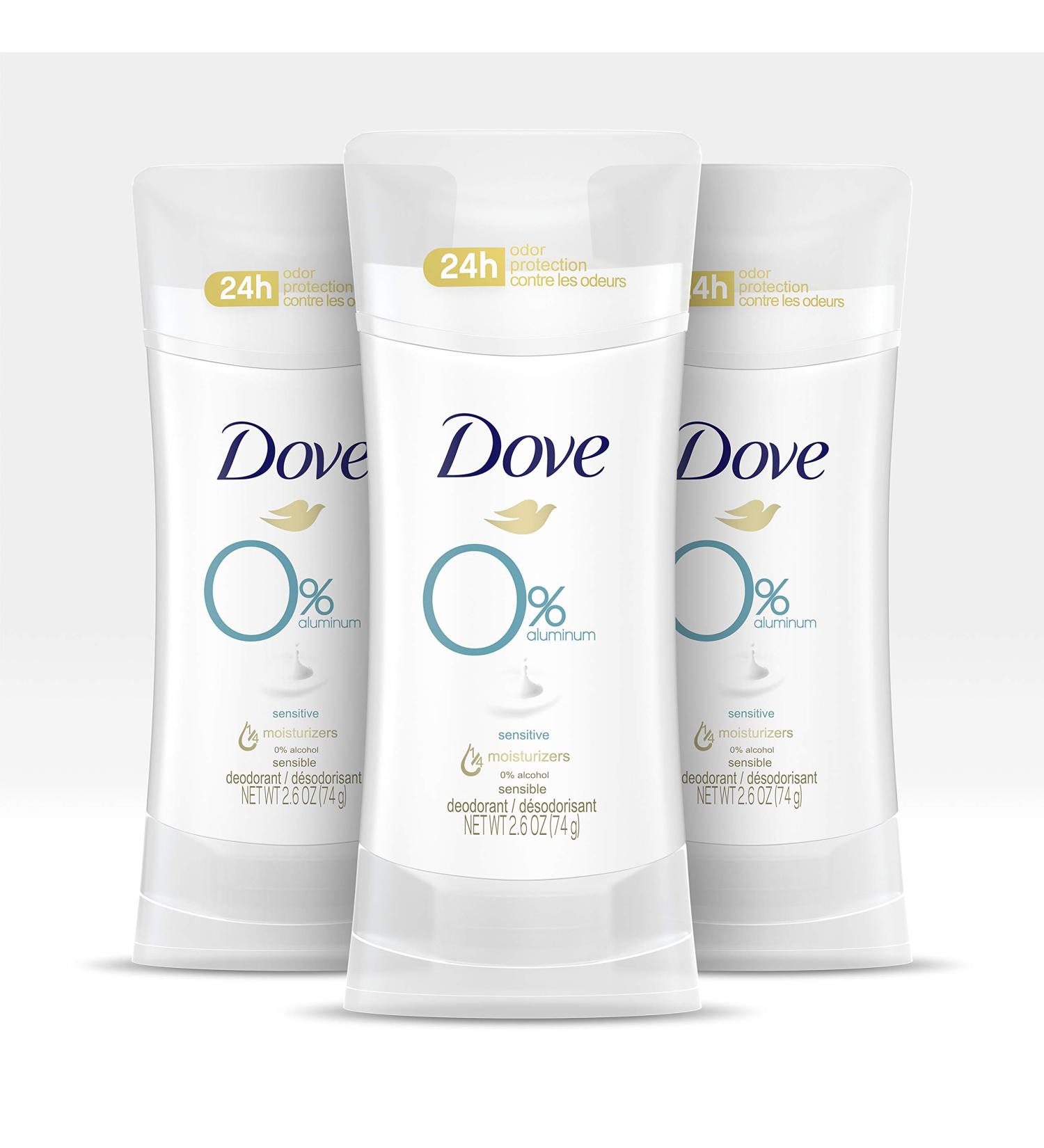 Dove 0% Aluminum Deodorant Sensitive Stick, 24-Hour Odor Protection, 2.6 oz (Pack of 3) - Buy Online on GoSupps.com