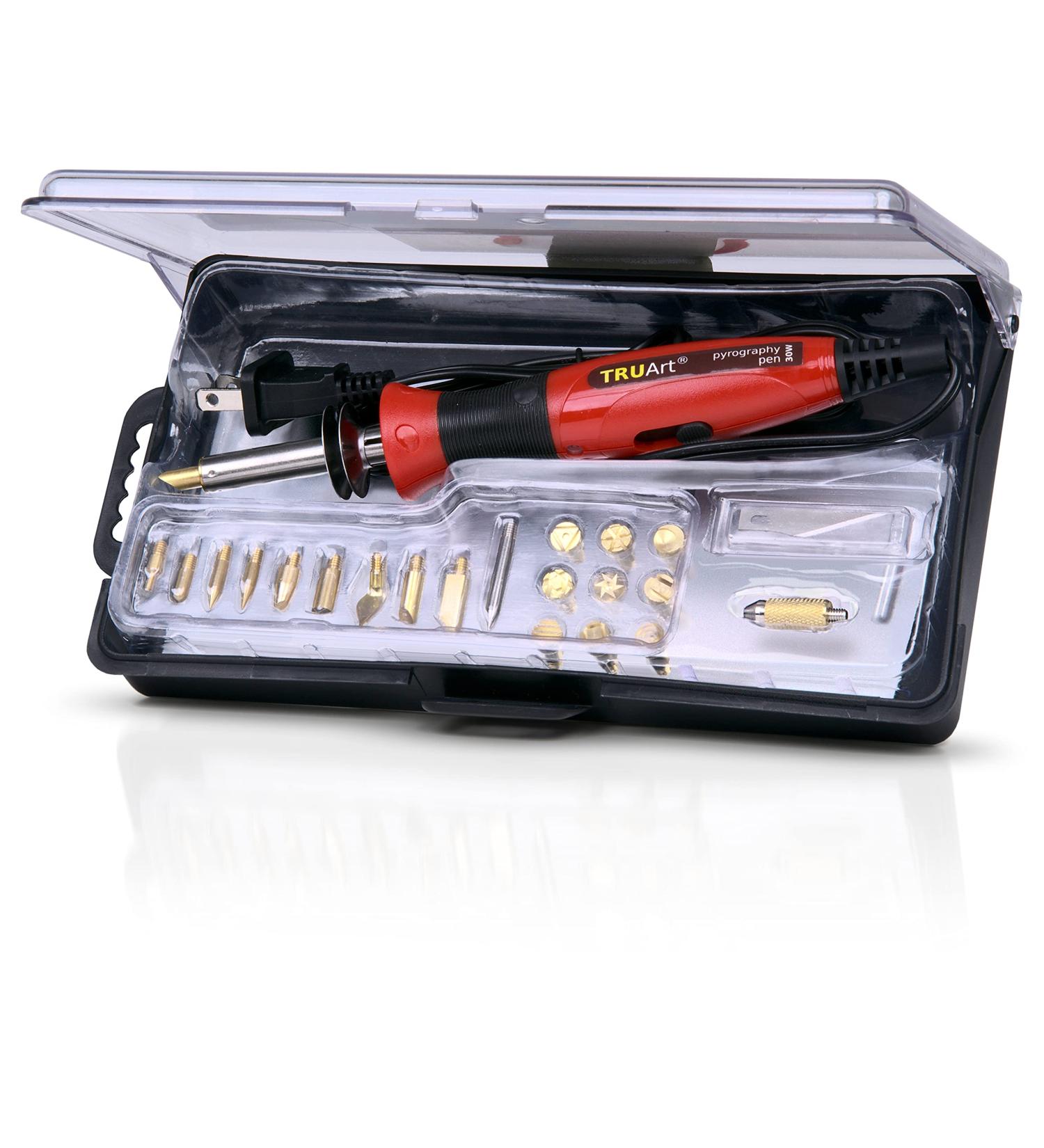 TRUArt Stage 1 Wood and Leather Pyrography Pen Kit - 21 Tips - Dual Power Mode - Best for Woodburning and Leather Crafts - Buy Online on GoSupps.com