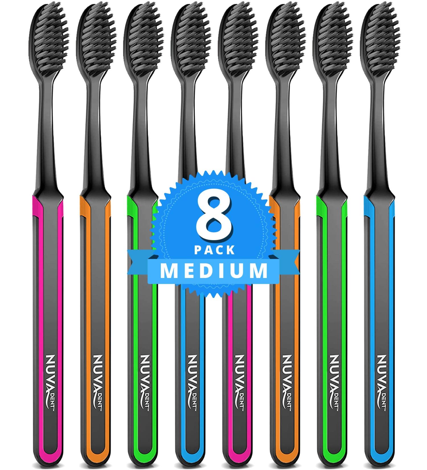 NUVA DENT Charcoal Toothbrushes Medium - Activated Charcoal Teeth Whitening Brush - 8 Pack for Adults & Kids - Buy Online on GoSupps.com