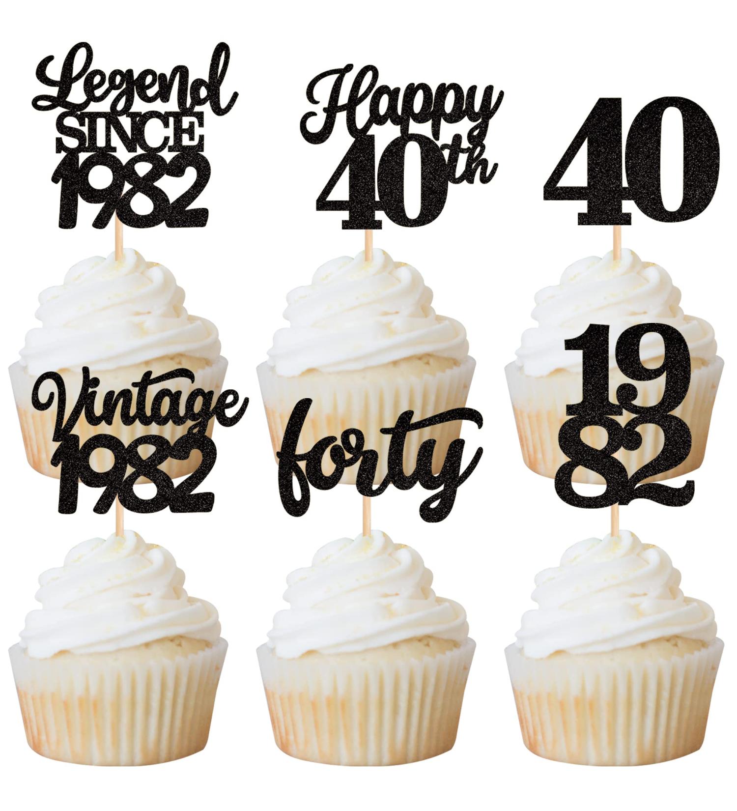 Rsstarxi 48 Pack Black Vintage 1982 Cupcake Toppers - Happy 40th Number 40 Cupcake Picks for 40th Birthday and Anniversary Party Decorations - Buy Online on GoSupps.com