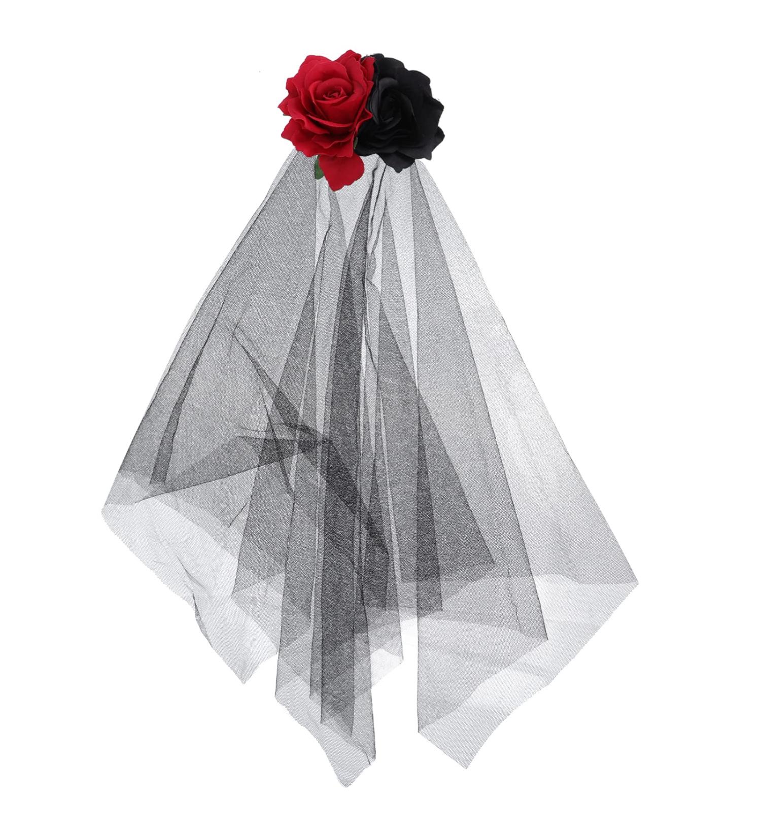 DEARMAMY Halloween Veil Black Rose Veil Wedding Veil Short for Women Girls Hair Decoration Headband Headwear Costume - Buy Online on GoSupps.com
