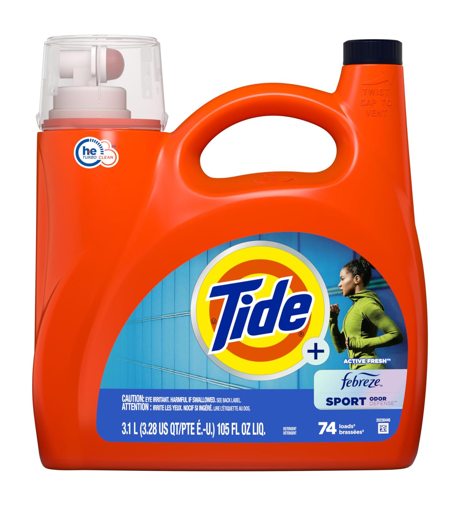 Tide Plus Febreze Sport Odor Defense Liquid Laundry Detergent 105 fl oz 74 Loads HE Compatible