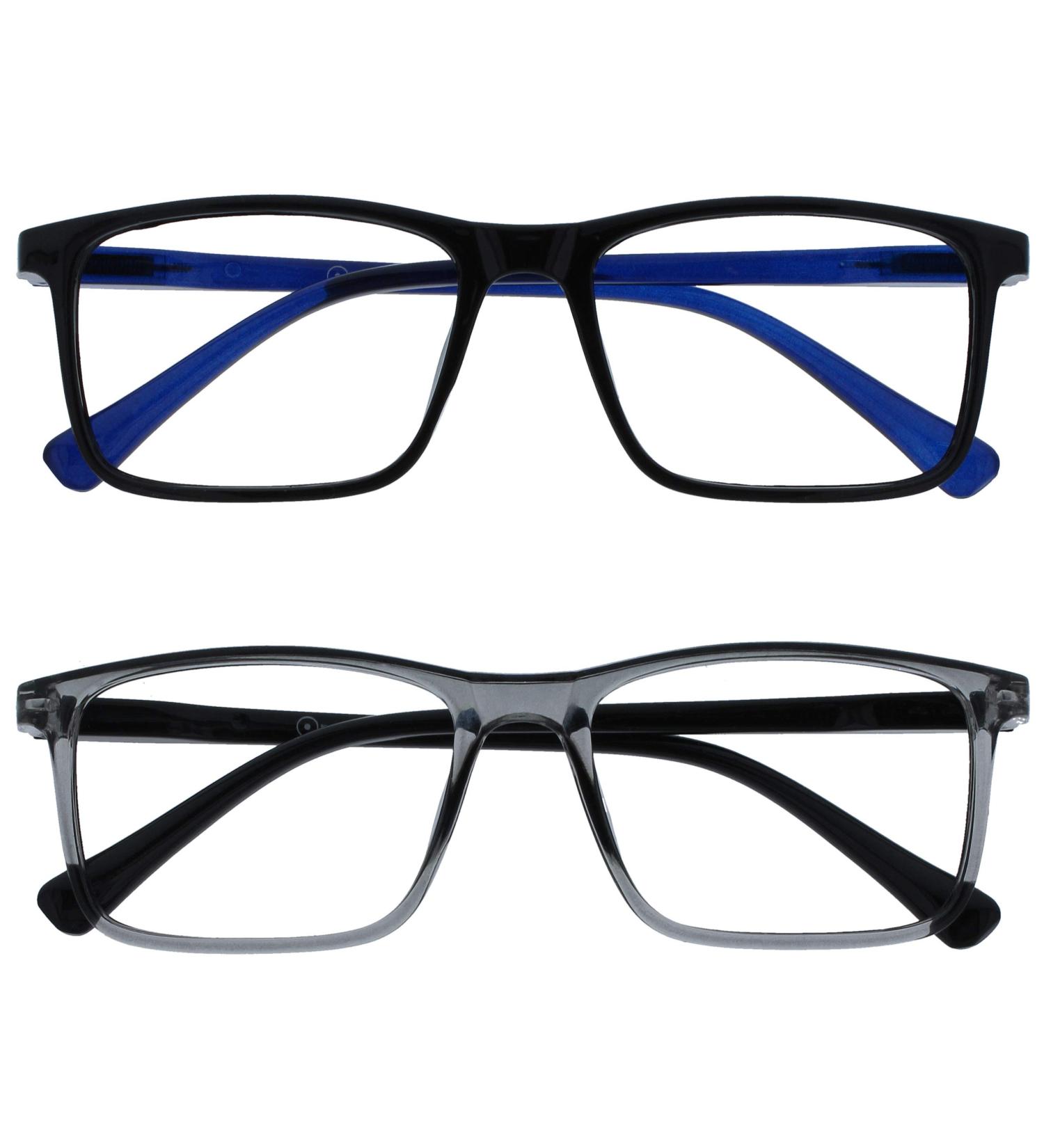 Opulize Ink Lessen Glasses - Large Rectangular Frames Scratch-Resistant Spring Hinges +1.00 Diopters Bundle - Stylish Men s Eyewear in Black/Blue & Gray/Black - Buy Online on GoSupps.com