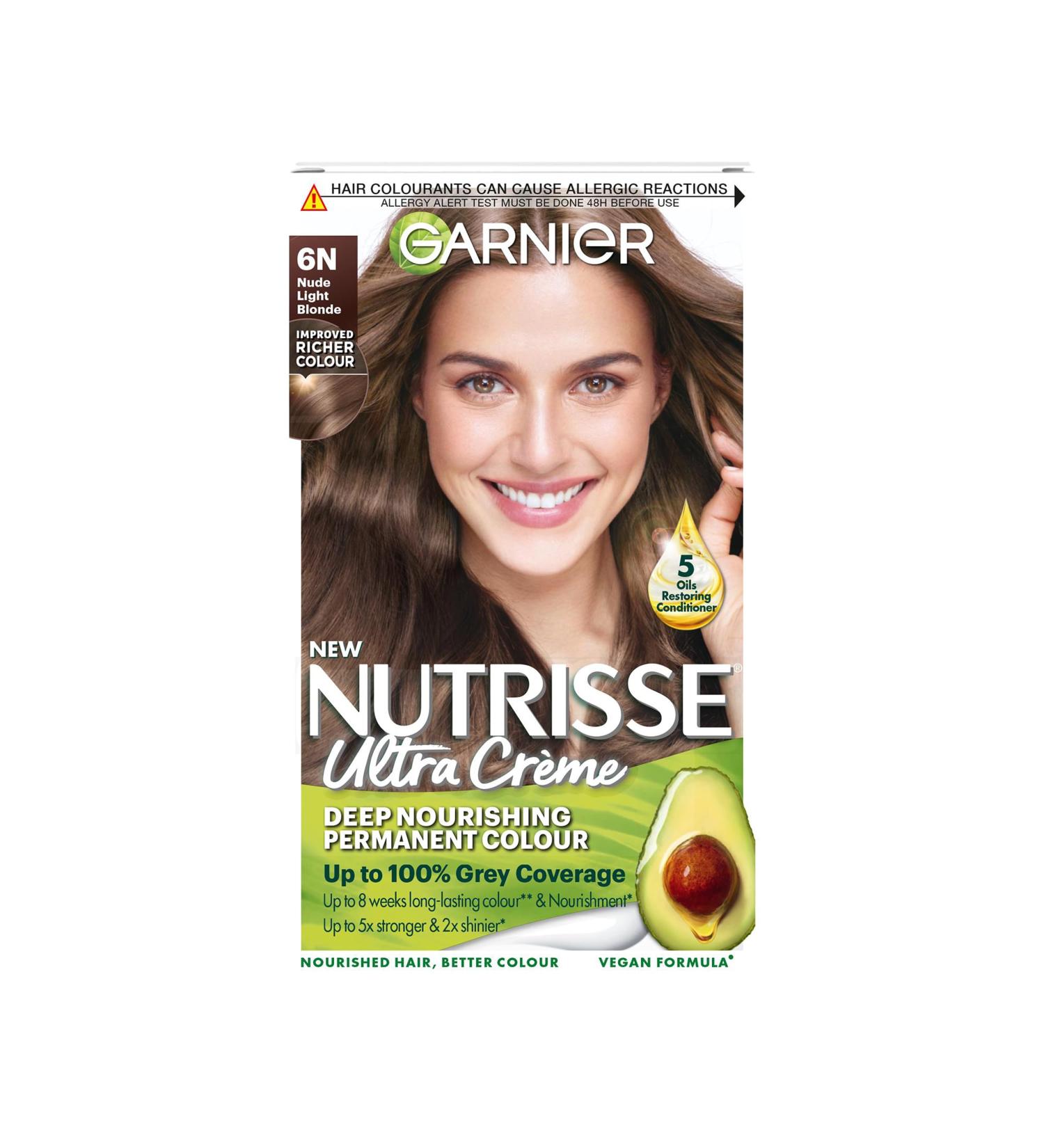 Garnier Nutrisse 6N Nude Light Brown Permanent Hair Dye - Natural-looking Color for All Hair Types - Buy Online on GoSupps.com
