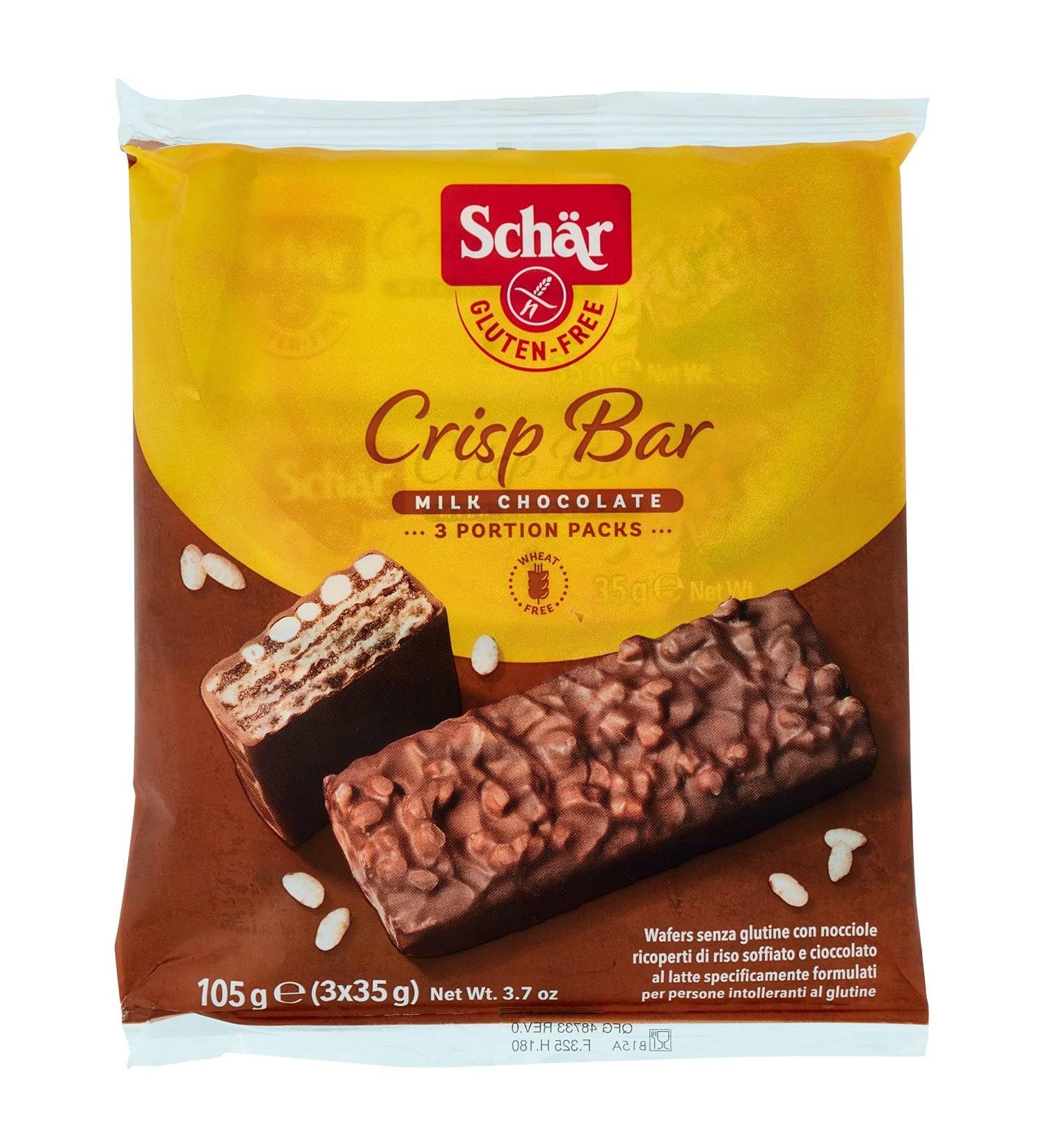  Sch r Schar Crisp Bar Crisp Bar Waffles with Hazelnuts Covered with Puffed Rice and Milk Chocolate Gluten Free 3 x 35g Snacks + Polpa Italian Gourmet 400g (14.1oz) - Buy Online on GoSupps.com