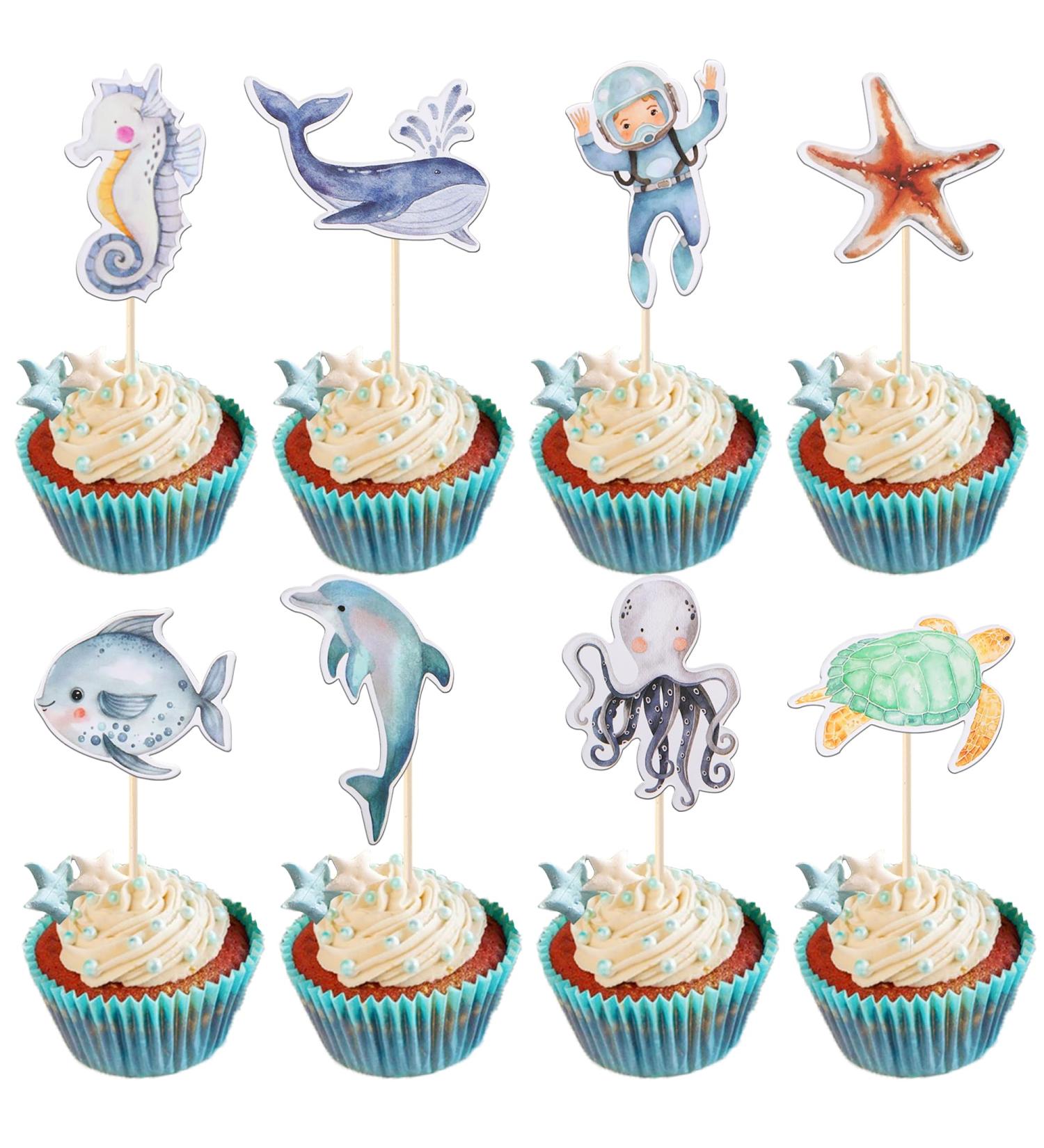 Rsstarxi 36 Pack Ocean Sea Animal Cupcake Toppers Under the Sea Animal Creature Cupcake Toothpicks Decorations for Ocean Sea Theme Baby Shower Birthday Party Cake Decorations Design 1 - Buy Online on GoSupps.com
