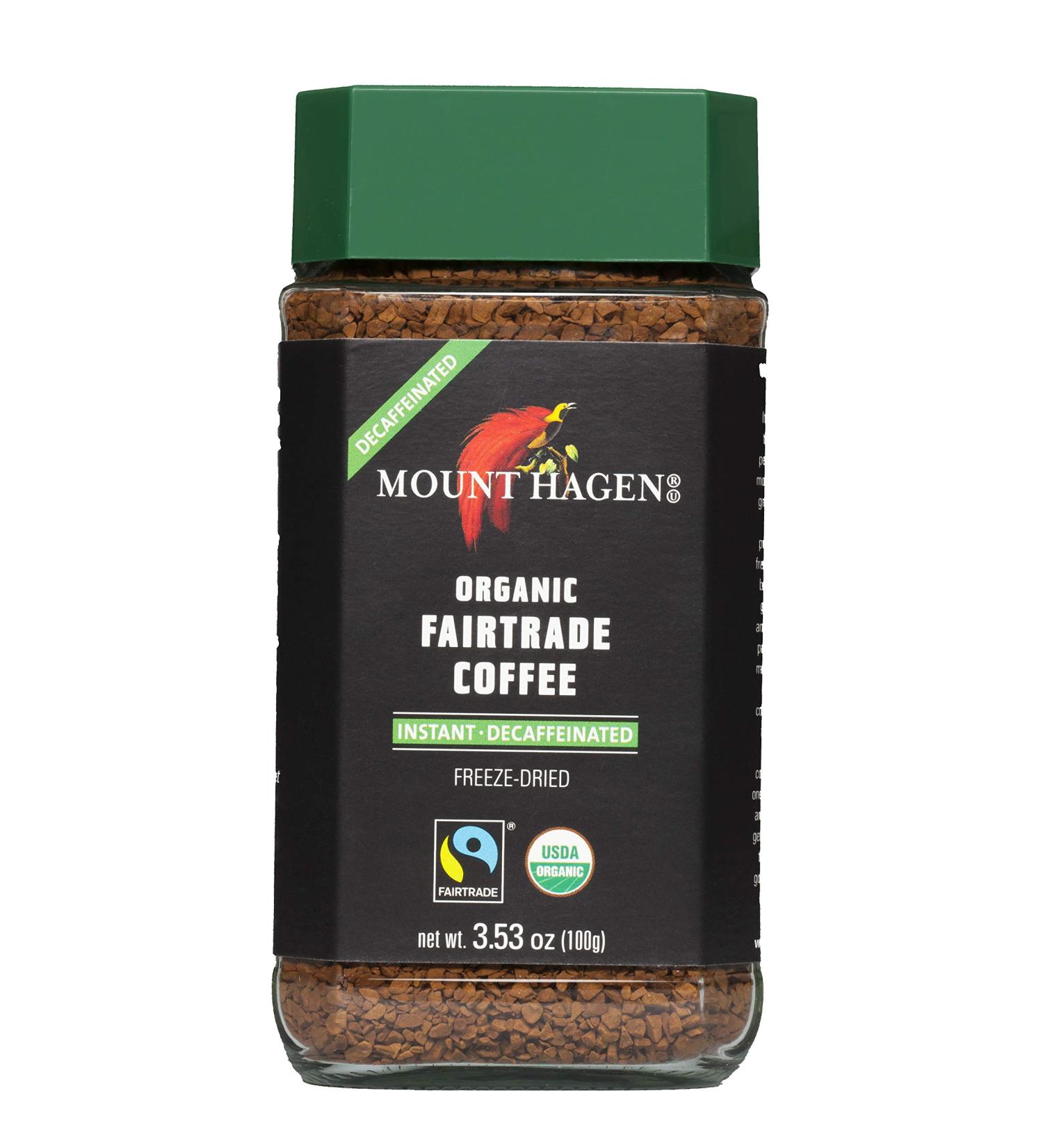 Mount Hagen Organic Freeze Dried Decaf Coffee 3.53 oz - FairTrade & Kosher Decaffeinated | Award-Winning House Blend - Buy Online on GoSupps.com