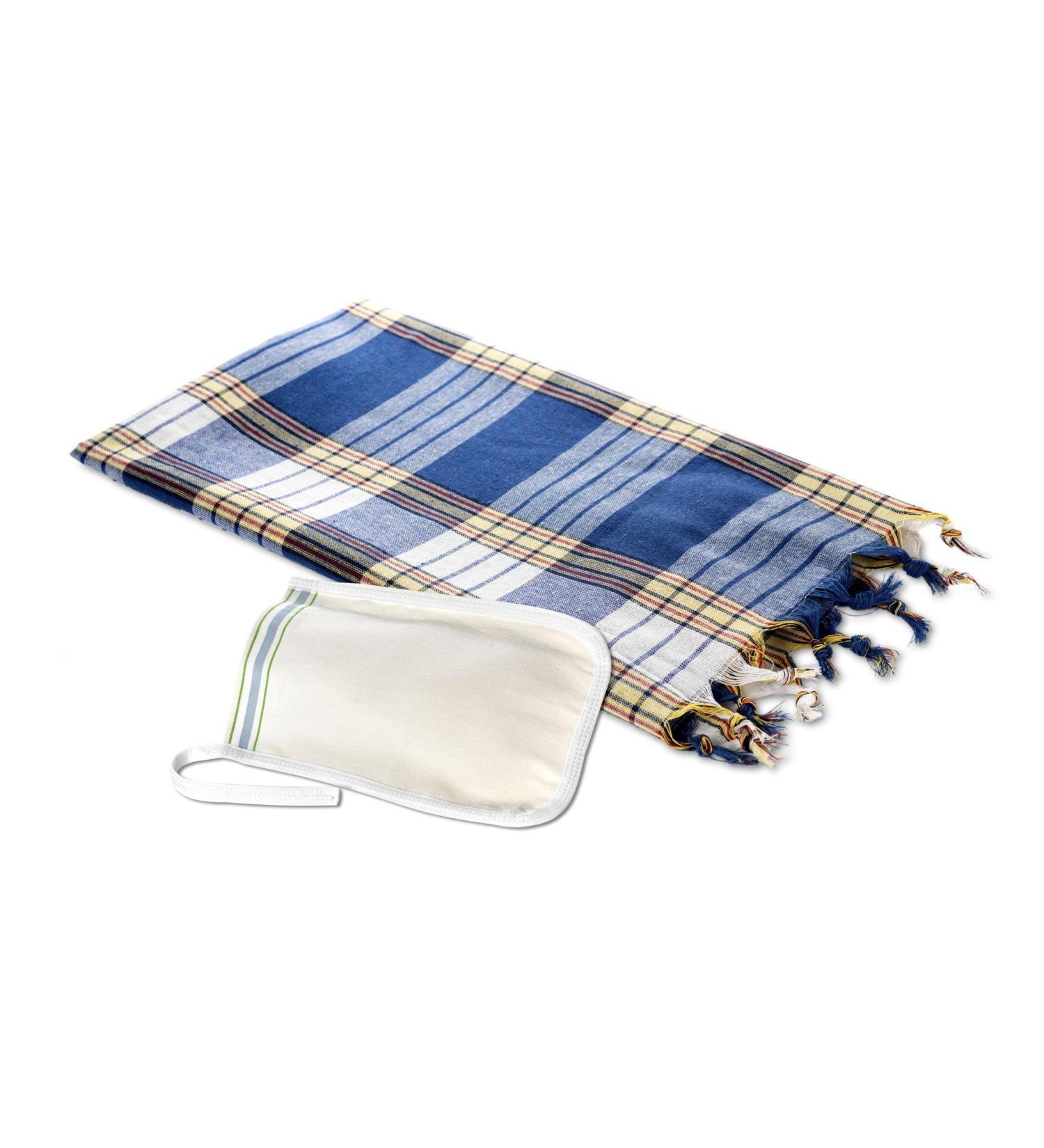 Carenesse Hamam Set - Blue Check Towel & Firm Peeling Glove for Spa Experience - Buy Online on GoSupps.com