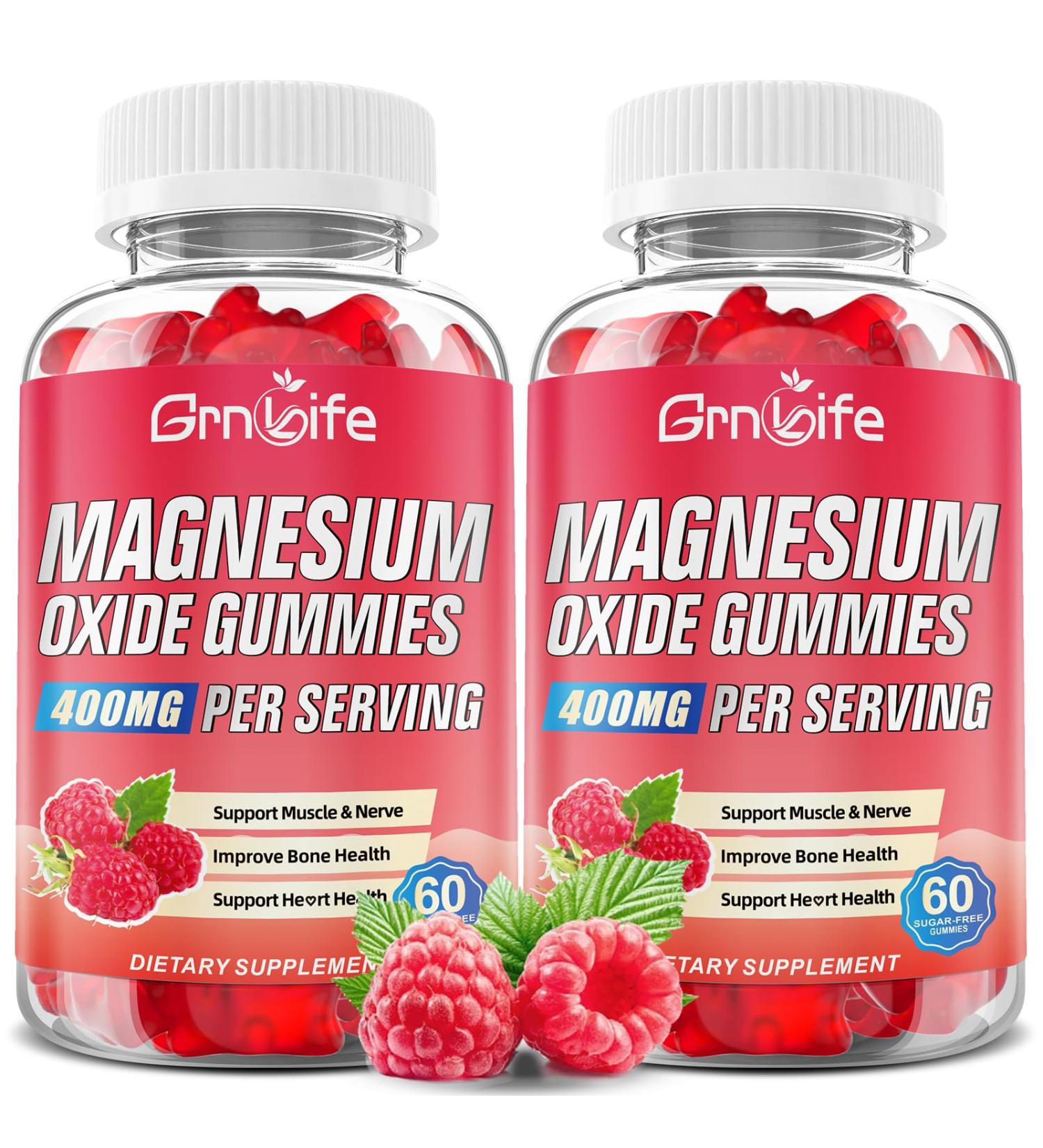 2 Pack Magnesium Oxide Gummies 400mg Chewable Magnesium Oxide Supplement for Adults & Kids Nerve & Muscle Support Vegan Raspberry Flavor 120 Count 120 Count (Pack of 1) - Buy Online on GoSupps.com