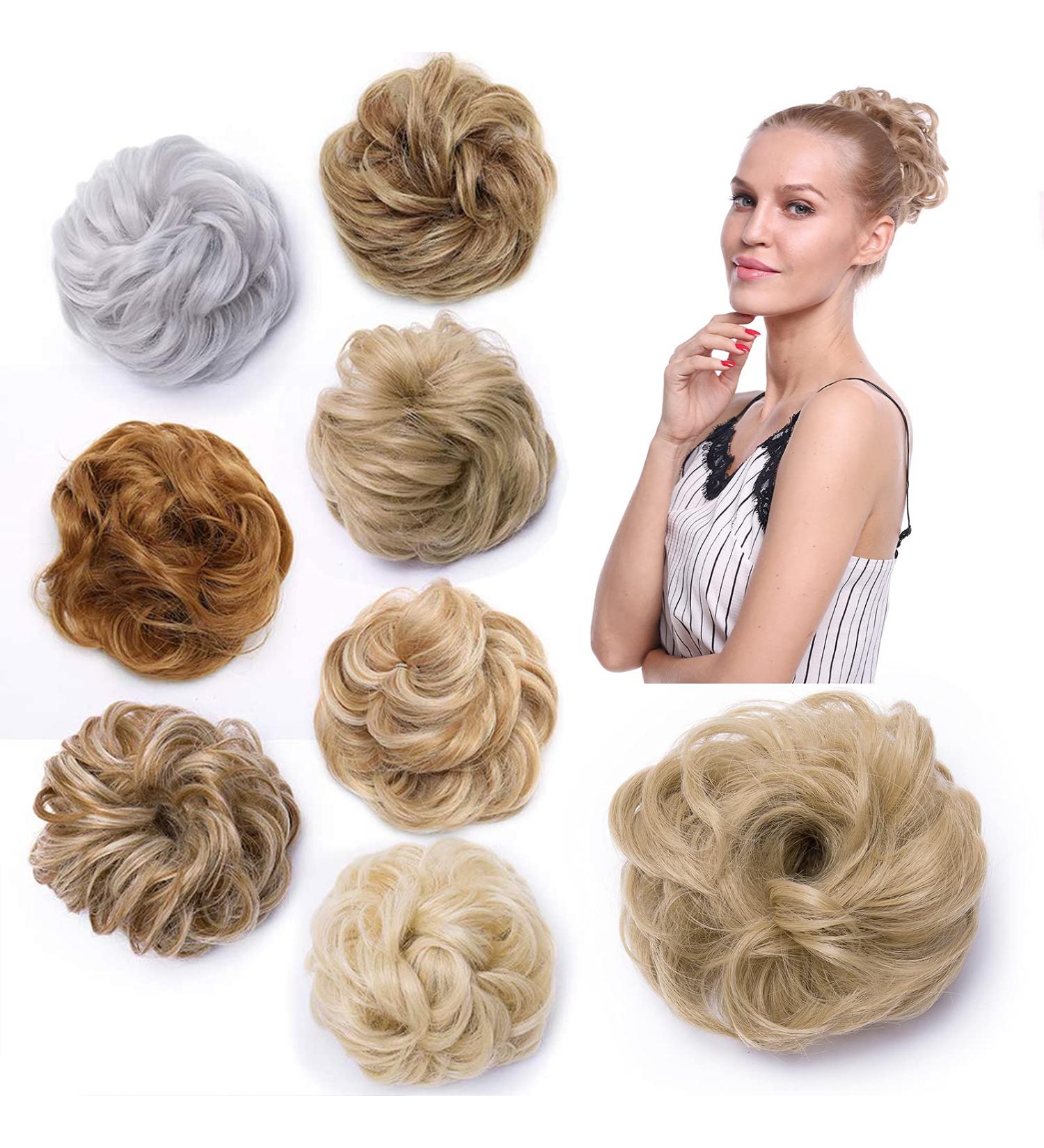 Short Messy Hair Bun Scrunchie in Ash/Blond - 35g Hairpiece Updo Ribbon Ponytail Extensions - Buy Online on GoSupps.com