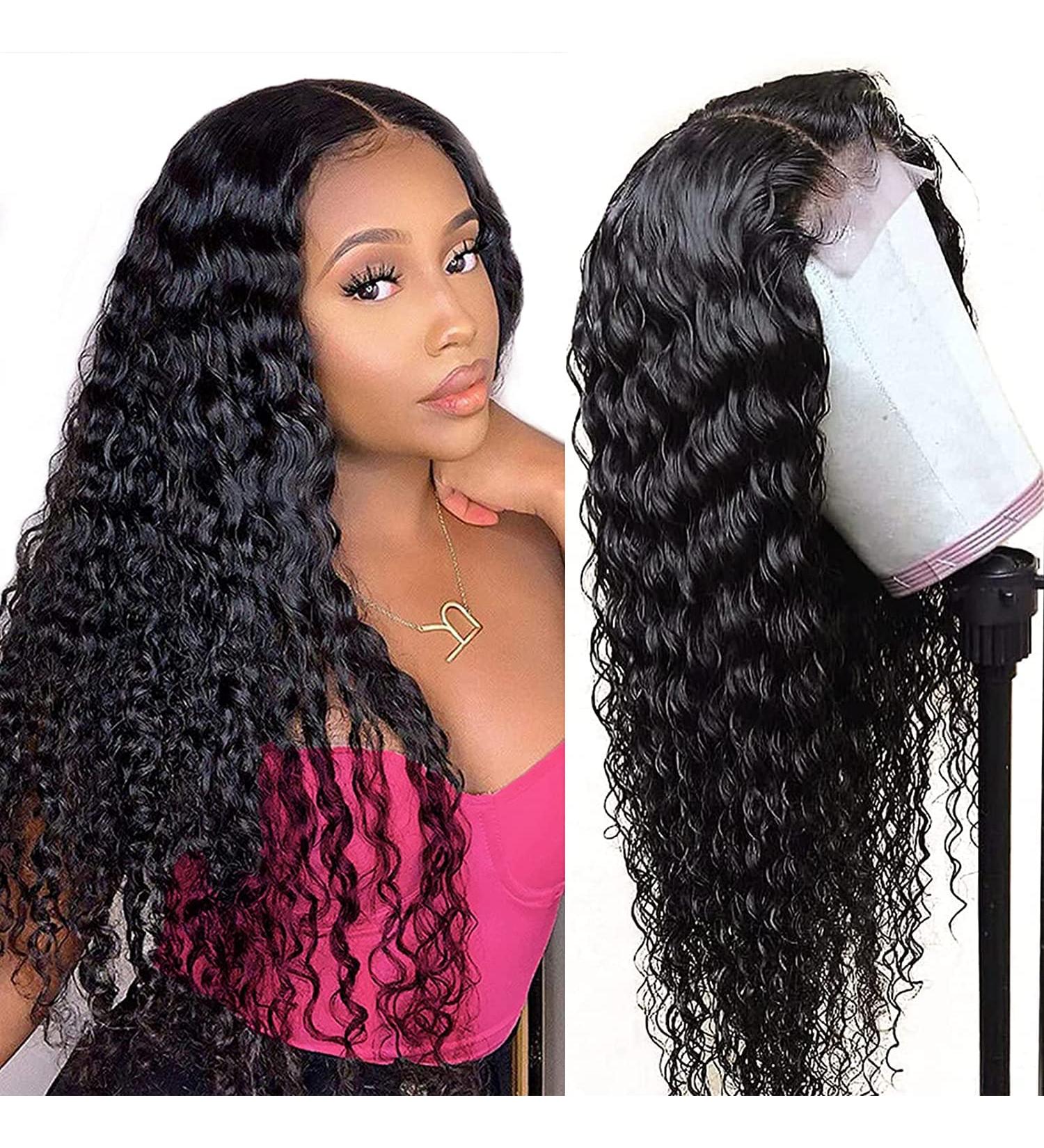 20 Inch Deep Wave Human Hair Lace Front Wig - 150% Density Pre Plucked Brazilian Virgin Hair - Free Part 4x4 Lace Closure - Baby Hairline - for Black Women - Buy Online on GoSupps.com