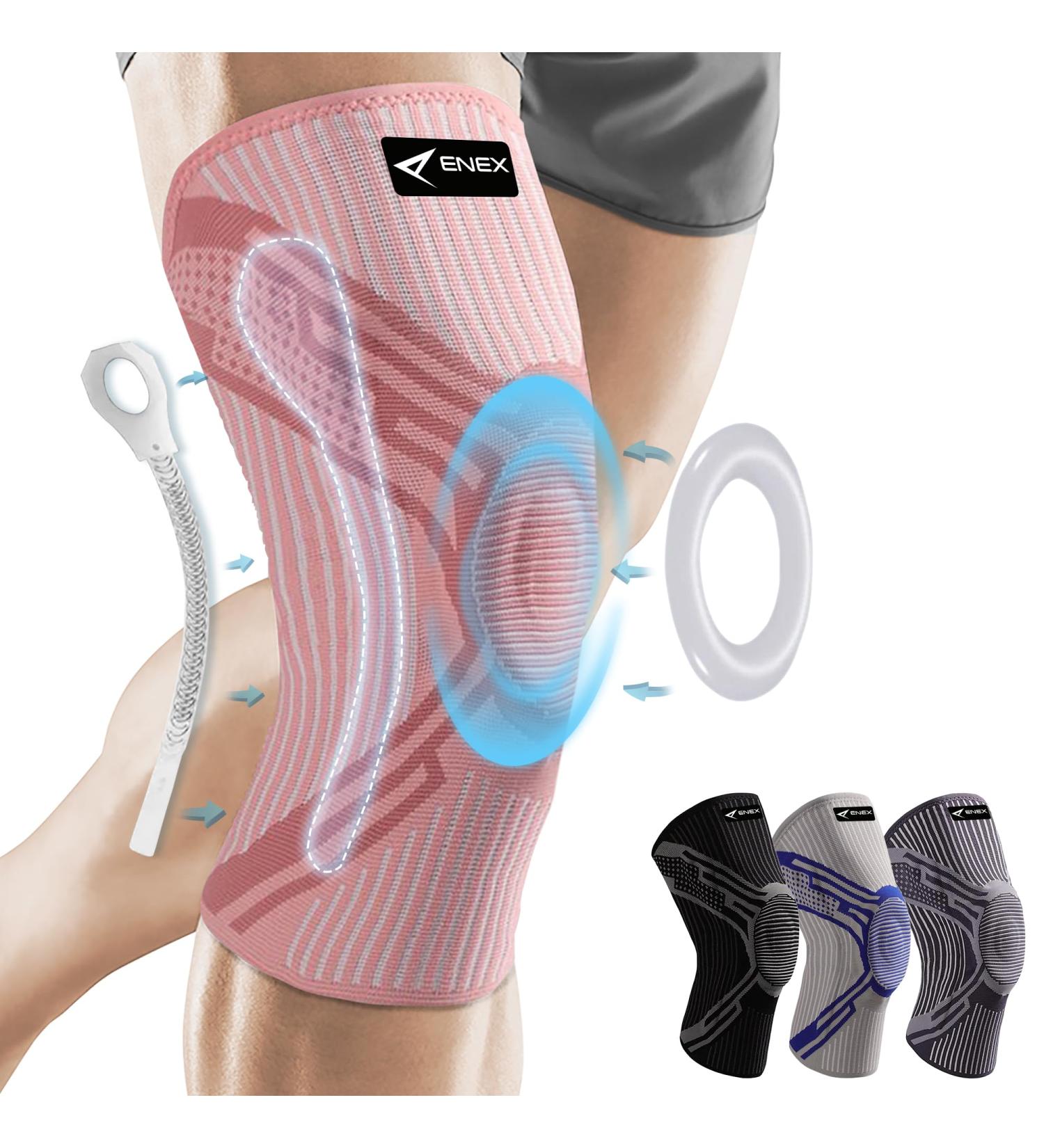 ENEX Knee Support Brace - Compression Sleeve with Stabilizers & Gel Pad for Meniscus Tears, Arthritis, and Joint Pain Relief - Pink, Size L - Buy Online on GoSupps.com
