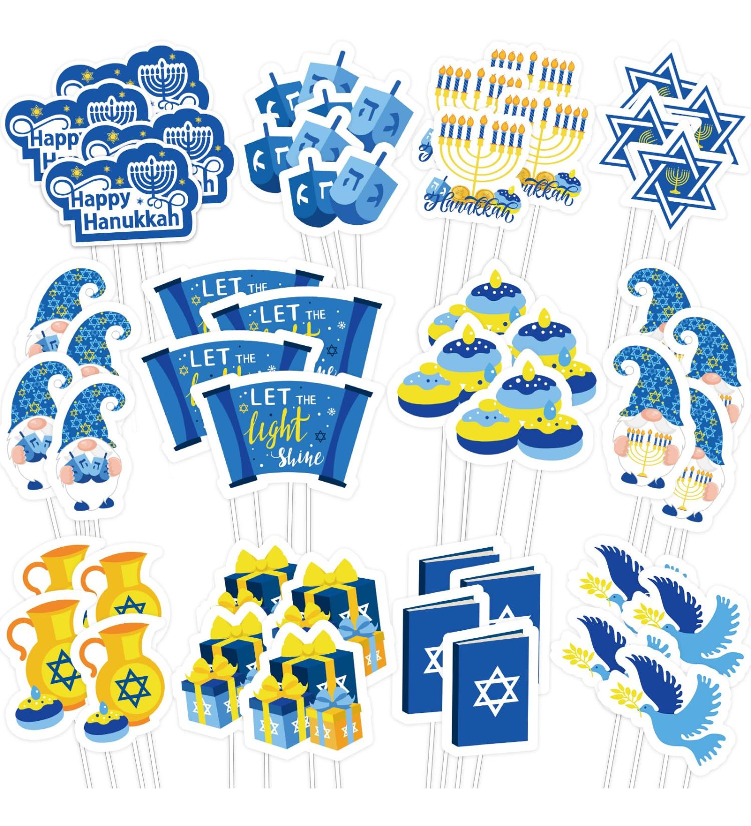Whaline 48Pcs Happy Hanukkah Cupcake Topper Menorah Star Gnome Cupcake Picks Blue Chanukah Food Picks for Cake Decoration Party Supplies - Buy Online on GoSupps.com