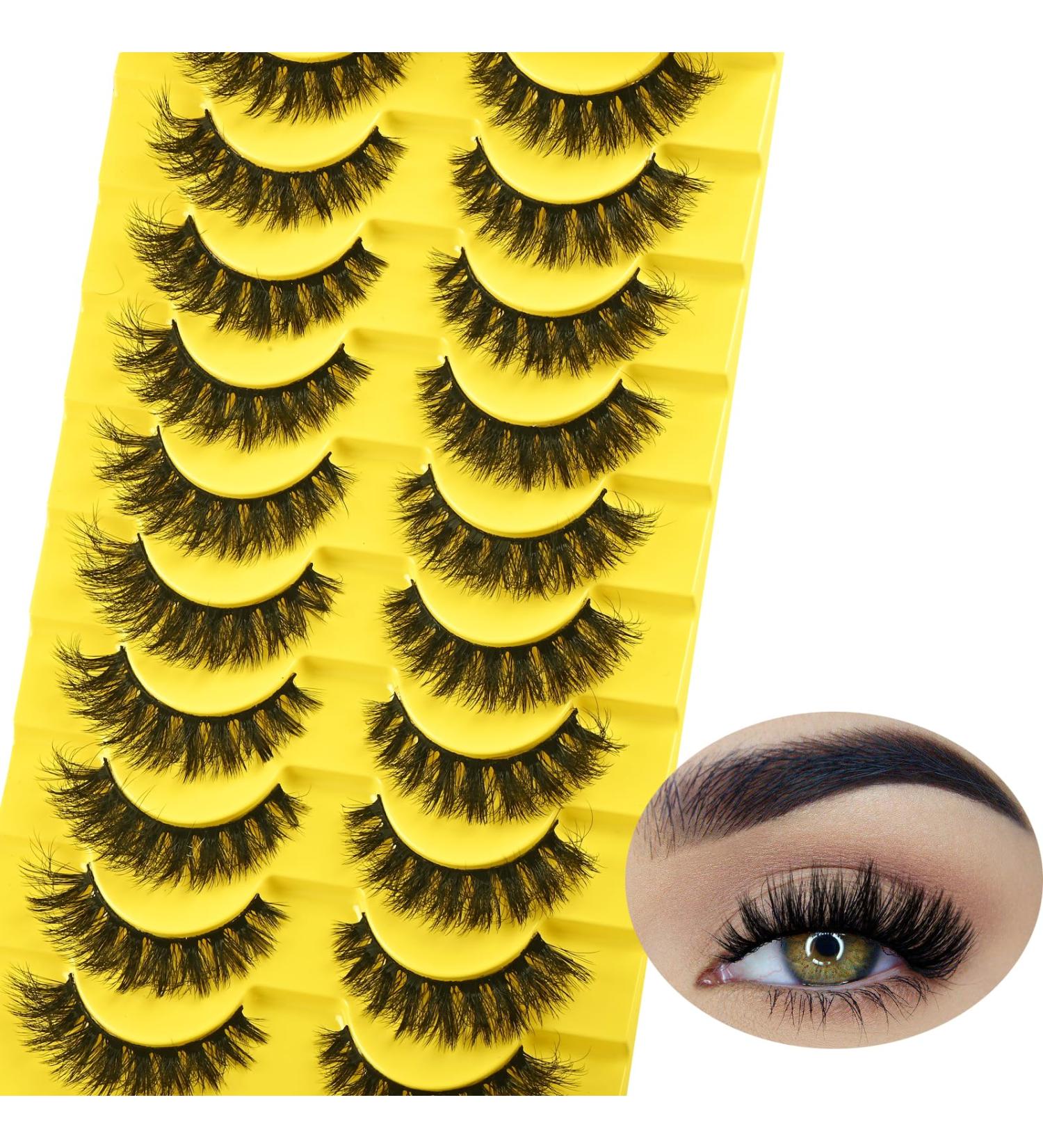 Fluffy Cat Eye False Eyelashes - 10 Pairs Short Mink Lashes for Natural Look | Wispy Volume Lash Pack - Buy Online on GoSupps.com