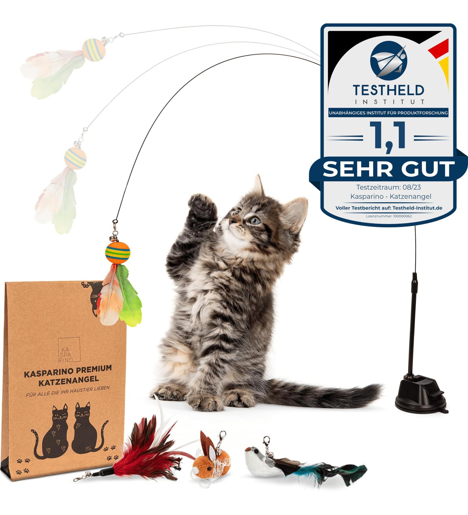 Kasparino Cat Toy Fishing Set 2.0 | Interactive Durable Cat Toys with Springs Bird & Suction Cup | Includes Catnip for Self-Employment Fun - Buy Online on GoSupps.com