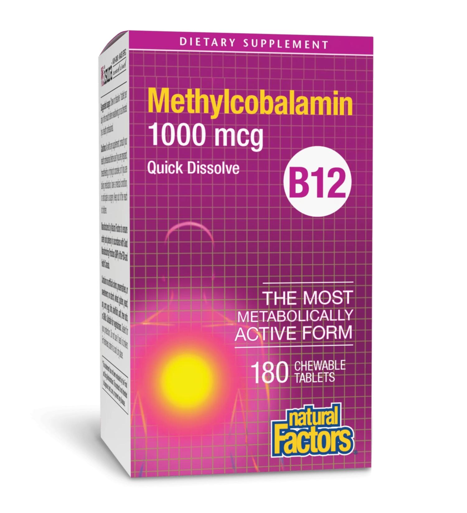 Natural Factors Vitamin B12 Methylcobalamin 1 000 mcg Offers The Most Metabolically Active Form of B12 Quick Dissolving Tablets 180 Count (Pack of 1) - Buy Online on GoSupps.com