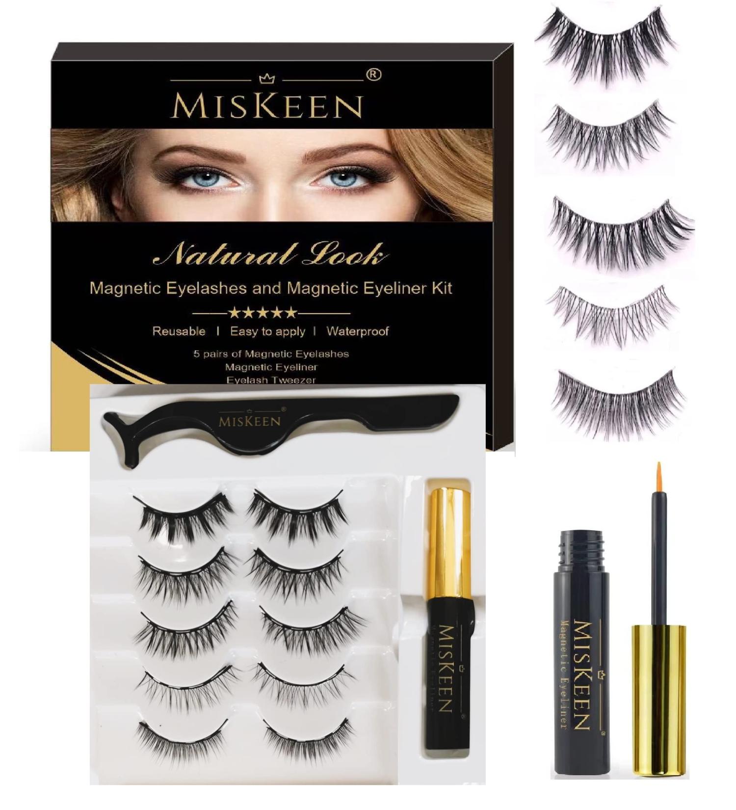 Magnetic Eyelashes Kit with Eyeliner - 5 Pairs, Tweezer, 3D Natural Look, Reusable, Long Lasting, Quick Dry - No Glue Required - MISKEEN - Buy Online on GoSupps.com