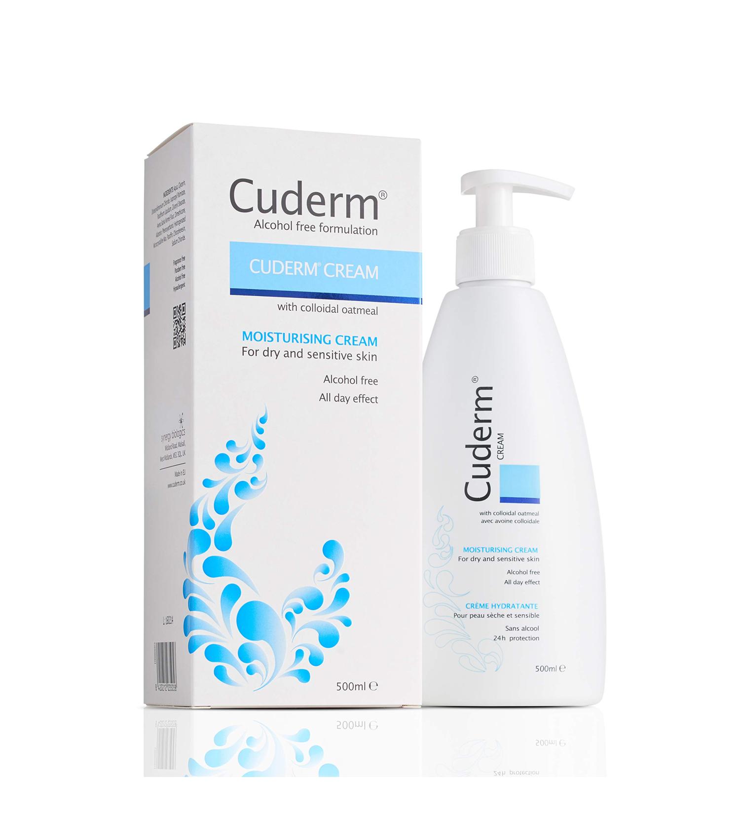 Cuderm Cream 500ml Alcohol Free Moisturiser for Dry Skin & Eczema | Colloidal Oatmeal | Hypoallergenic | Vegan | Unscented | Steroid Free | Paraben Free | SLS Free | Cruelty Free - Buy Online on GoSupps.com