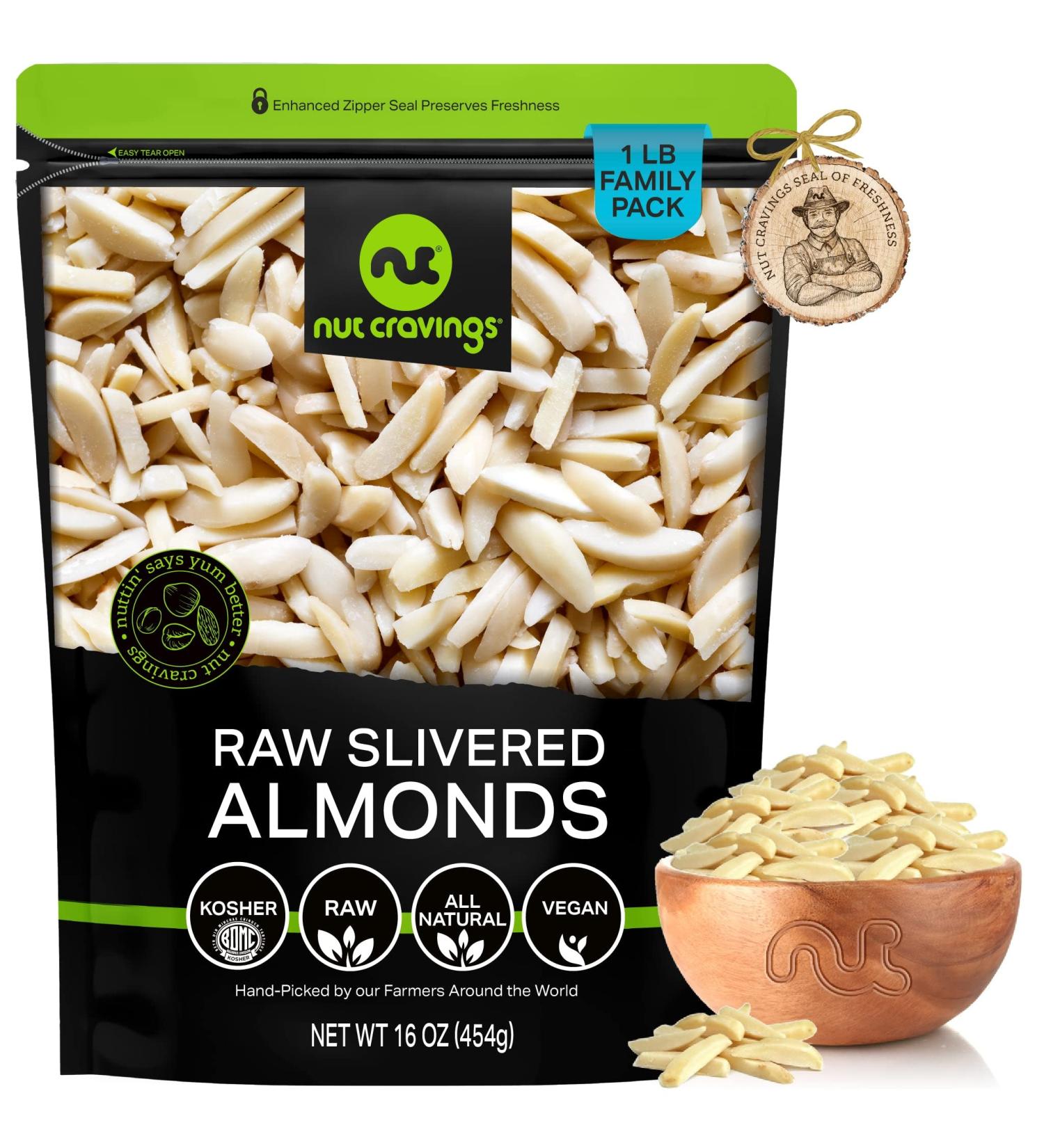 Raw Unsalted Slivered Almonds (16oz) - Fresh & Superior Quality | All Natural, Vegan, Kosher - Perfect for Keto Diet - Nutritious Snack Option - Buy Online on GoSupps.com