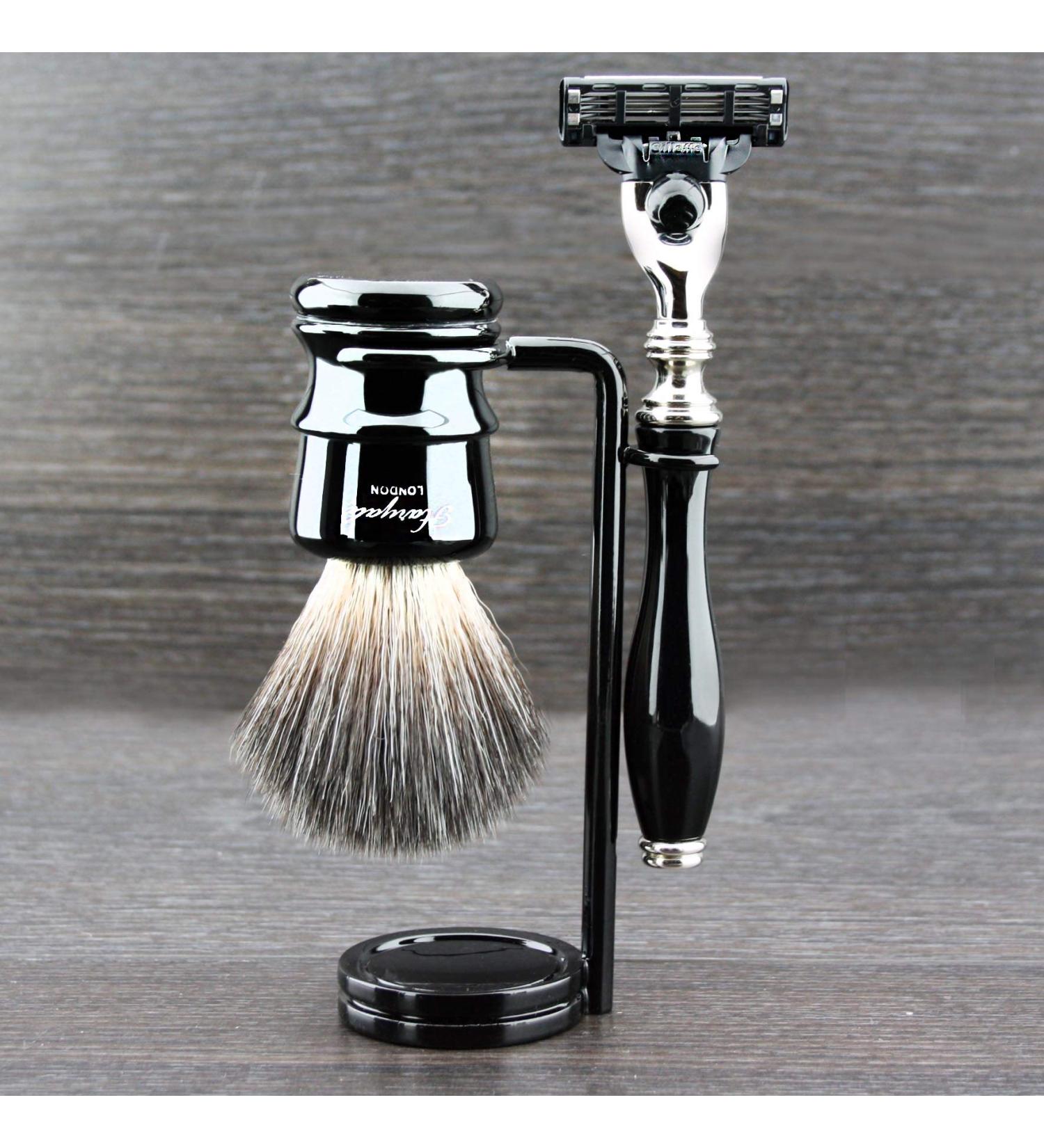 Premium Shaving Set with Synthetic Hair Handles - Triple Blade Razor for a Smooth Shave | International Shipping Available - Buy Online on GoSupps.com