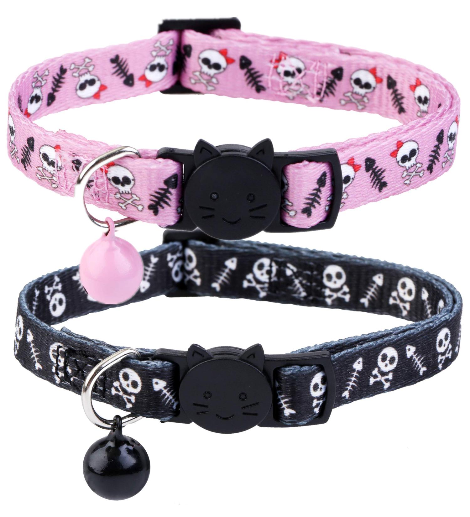 BoomBone Skull Cat Collar Breakaway with Bell - Pack of 2 - Safe Halloween Puppy Collars - Buy Online on GoSupps.com